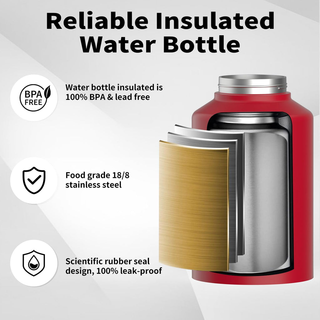 WATERSY Half Gallon Water Bottle Insulated(Cold for 48 Hrs),BPA Free&Leak Proof,64oz Stainless Steel Water Jug/Flask,Big thermo,Large Water Bottle with Handle for Gym,Hiking,Camping,Black