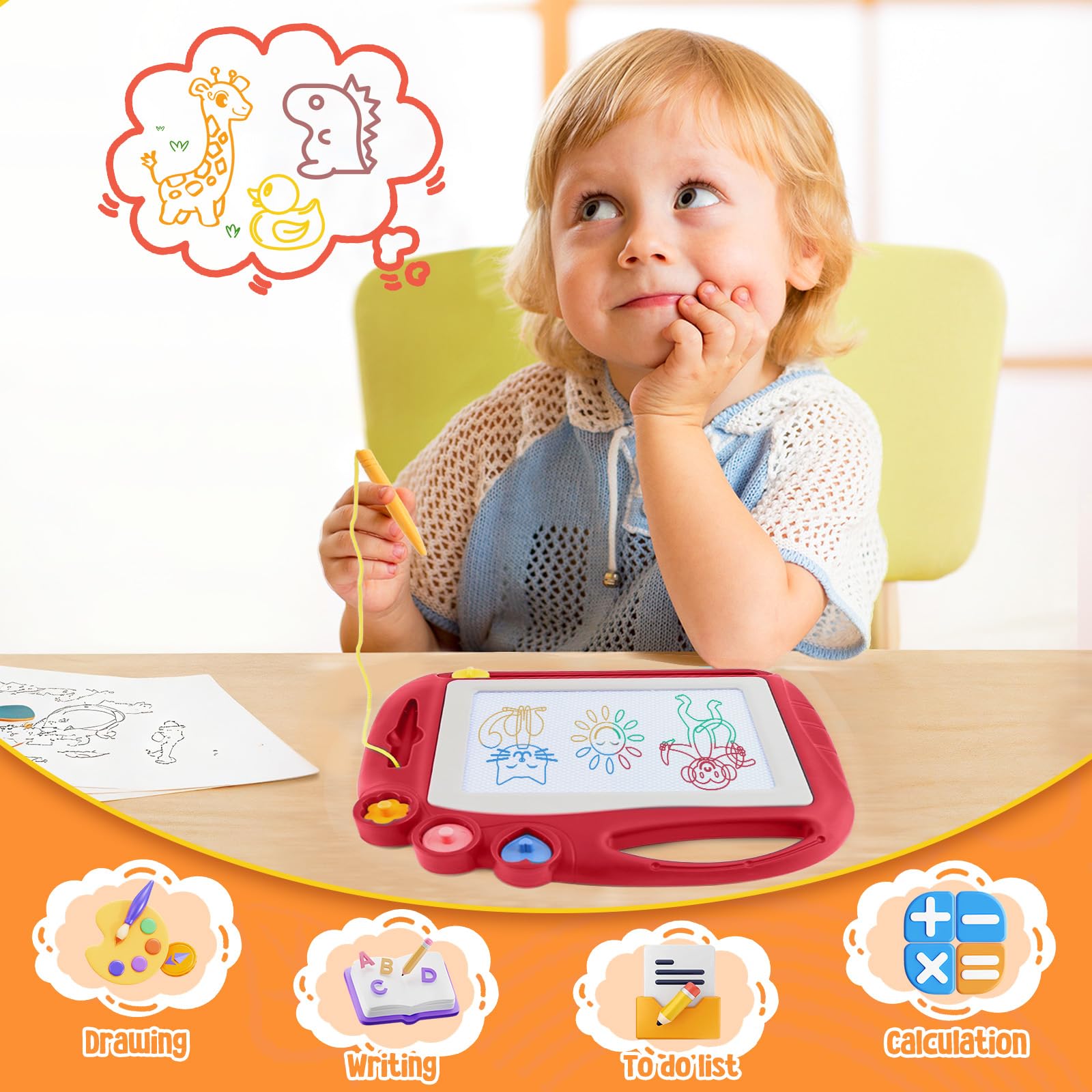 Magnetic Drawing Board, Toddler Toys for Age 1 2 3 Boys Girls, Toddler Drawing Board, Birthday Easter Christmas Halloween Kids Toy Gifts for Boys and Girls