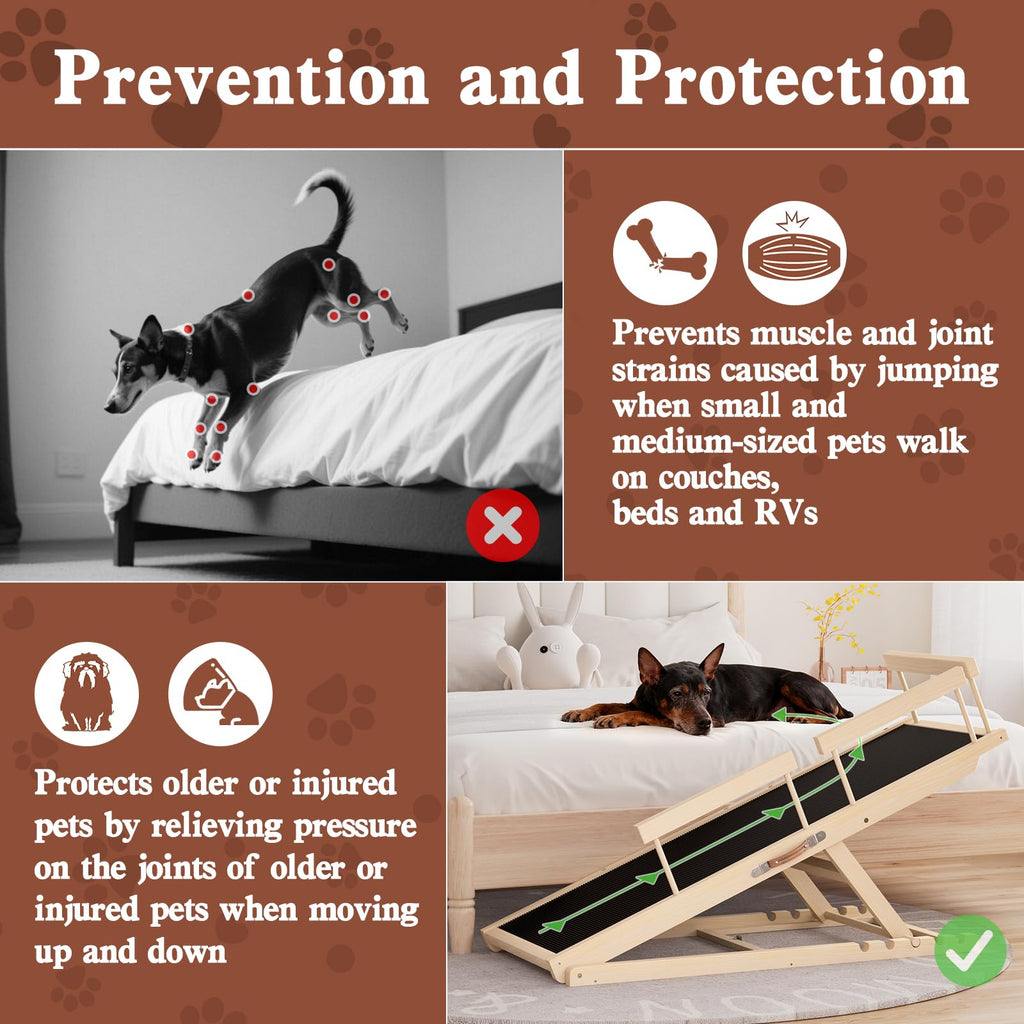 Dog Ramp for Couch, Wooden Pet Ramps 39.37" Long Adjustable 12"-20.47" Folding Puppy Ramps with Anti-Slip Rubber Mat, Dog Stairs for Small & Medium Older Dogs & Cats, up to 100lbs