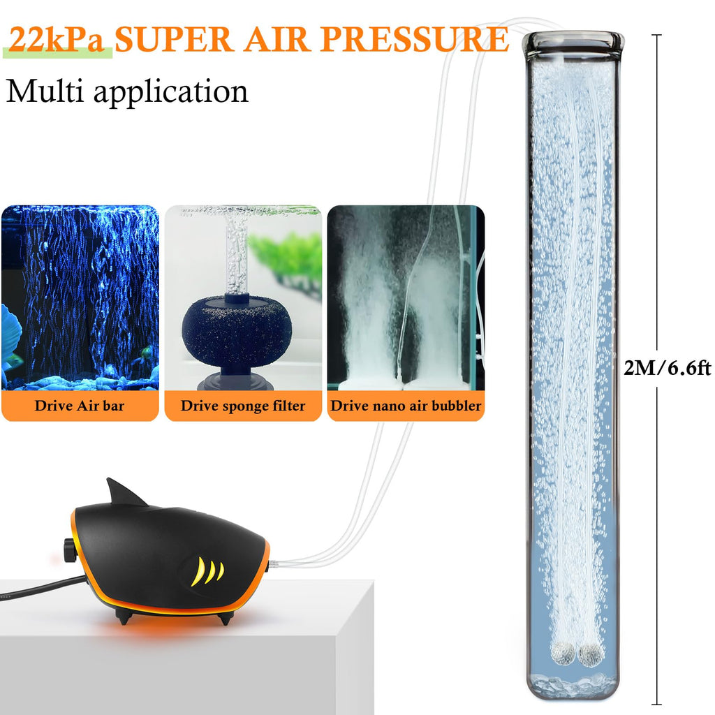 HITOP 4W 110GPH Powerful Aquarium Air Pump, Quiet 2-outlets Aquarium Aerator, Adjustable Fish Tank Air Pump with Accessories, for 20-200 Gallon Tank, with ON/Off Button