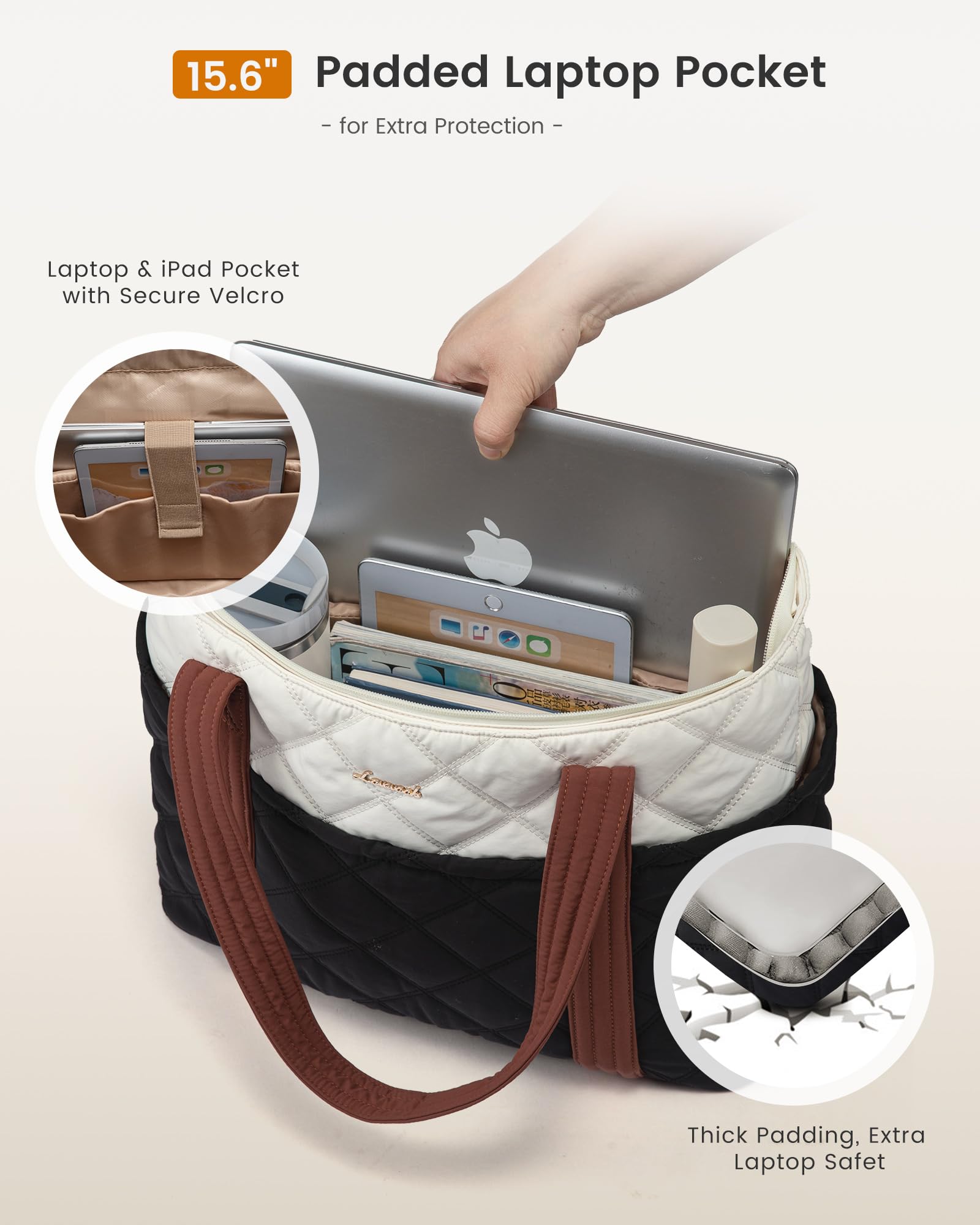 LOVEVOOK Puffer Tote Bag for Women, Puffy Work Handbag with Cup Holder, Travel Carry On Bag with Zipper for Teacher Nurse Gym
