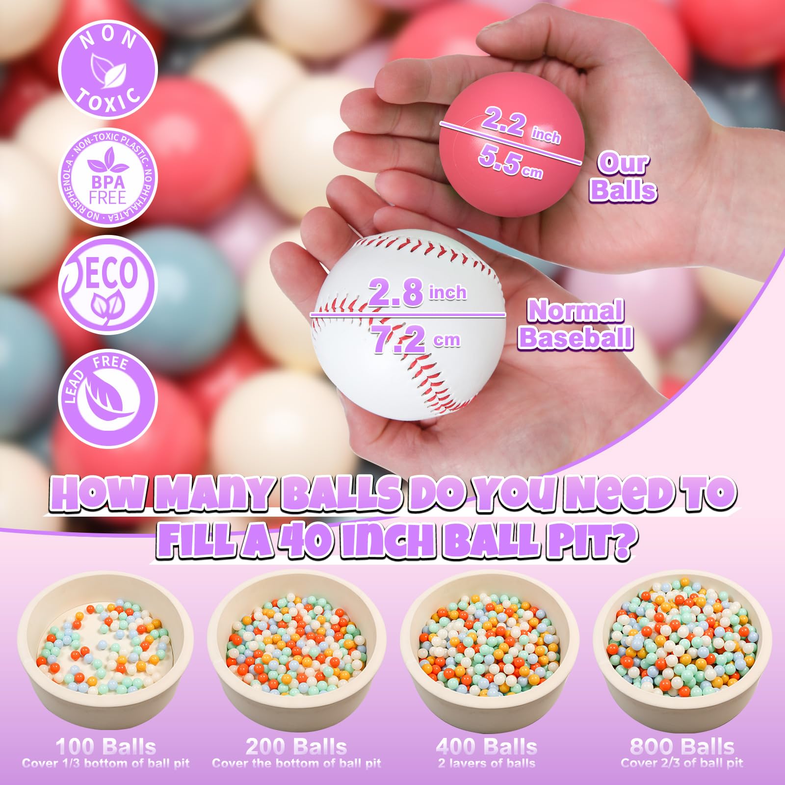 GOGOSO Ball Pit Balls for Toddler, Baby Plastic Playballs Kids Soft Pastel Pelotas Non-Toxic BPA-Free,Mix Color,100 Balls