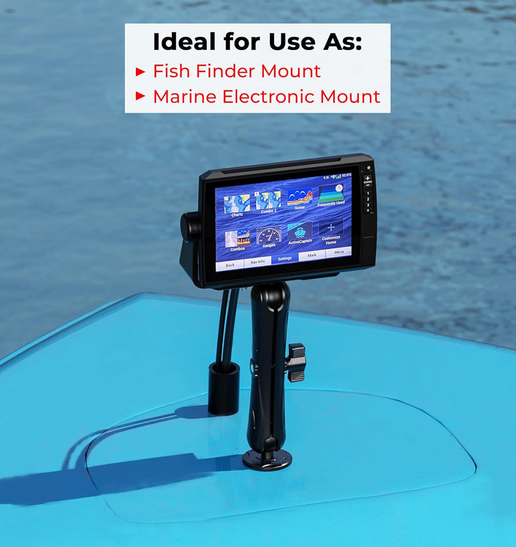 VAZESWIN Aluminum Alloy Fish Finder Mount with C Size 1.5" Ball Rectangular Plate & Round Base, 9.1" Long Arm Marine Electronic Mount Compatible with Garmin, Lowrance, Humminbird, Raymarine and More