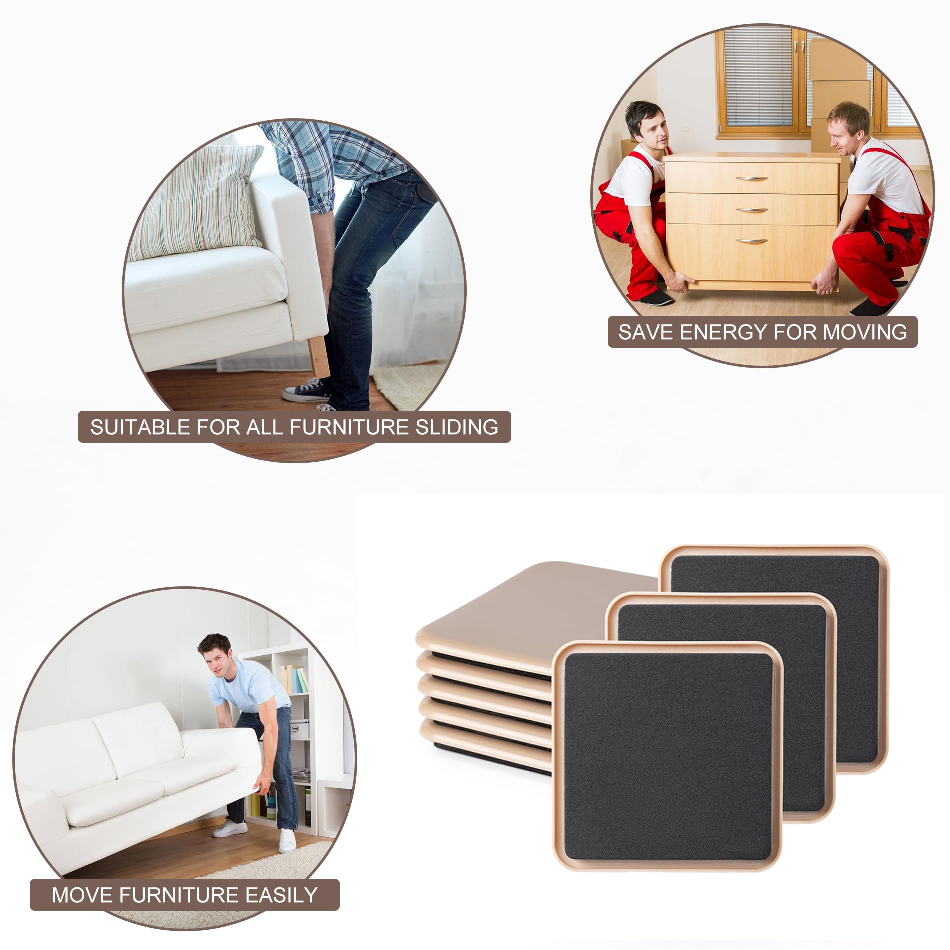 Furniture Sliders, Furniture Sliders Pads for Hardwood Floors, Chair Legs Floors Protectors, Reusable Round Glides Glider, Heavy Duty Furniture Movers Sliders (8 Pcs, 3 1/2inch，Coffee)