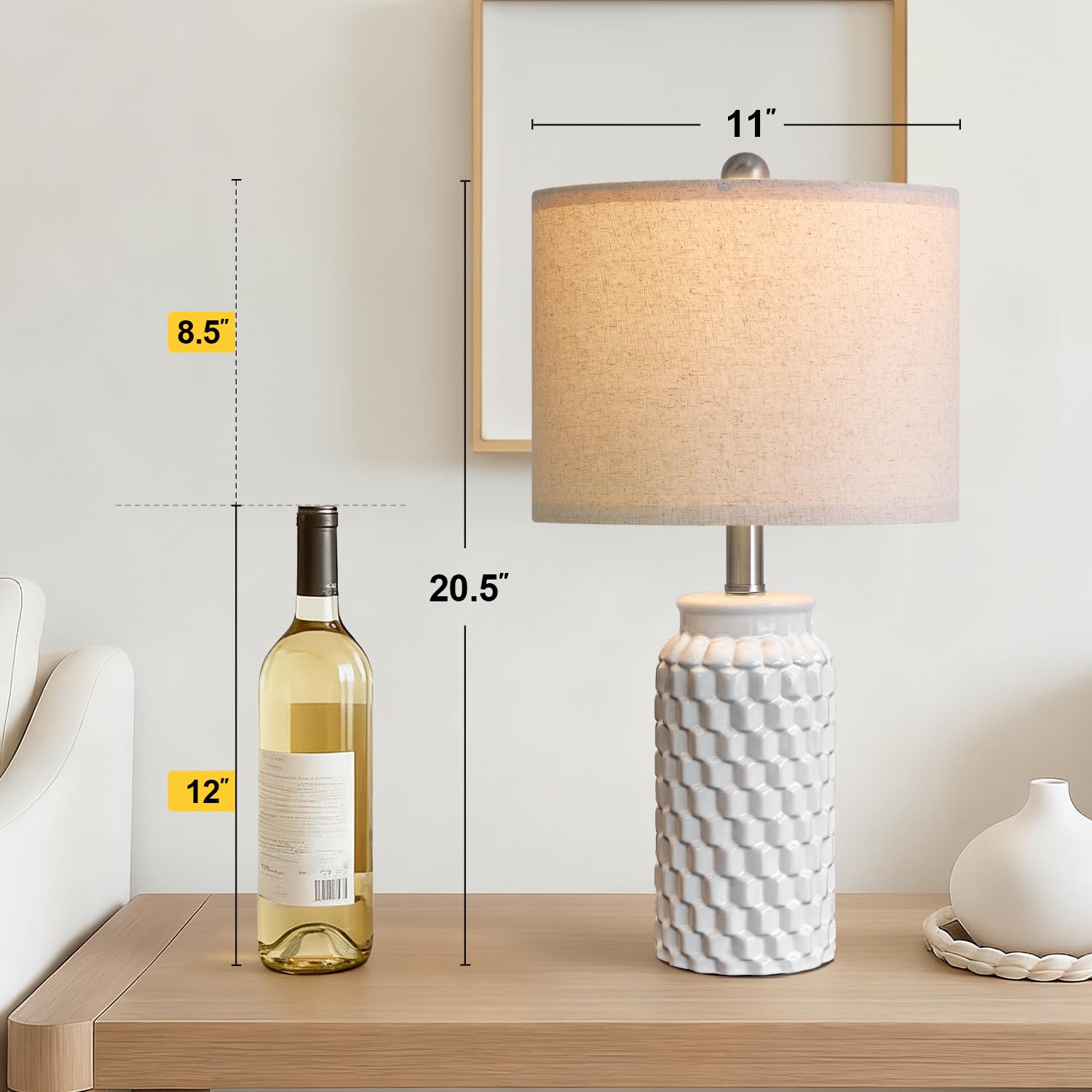 USumkky 20.5" Gold Modern Ceramic Bedside Lamp Set of 2 for Bedroom Decor Farmhouse Table Lamp for Living Room Office Dorm