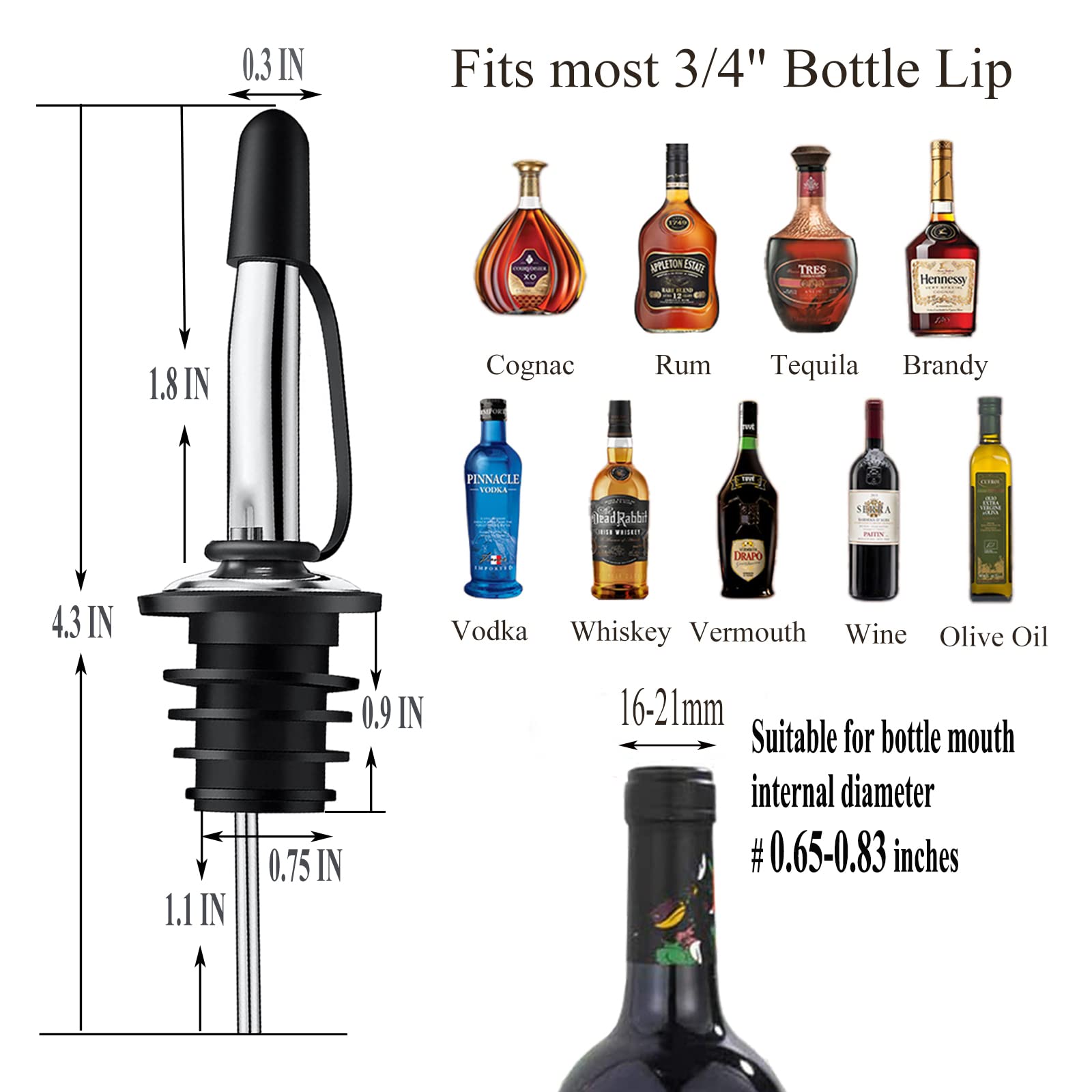 Pafusen 6 Pack Liquor Bottle Pourers, Liquor Pour Spout for Liquor Bottles, Stainless Steel Olive oil Dispenser Spout, Alcohol Pourer Spouts Dust Caps Covers Fixed, Gold