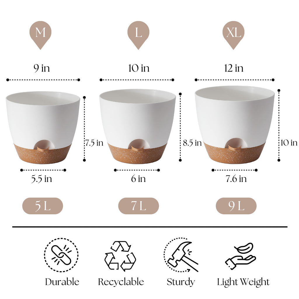 TYMENSH Plant Pots 12/10/9 Inch Set of 3, Self Watering Planters with Drainage Holes and Water Reservoir, Heavy Duty Plastic Flower Pots for Indoor Outdoor Plants, Green