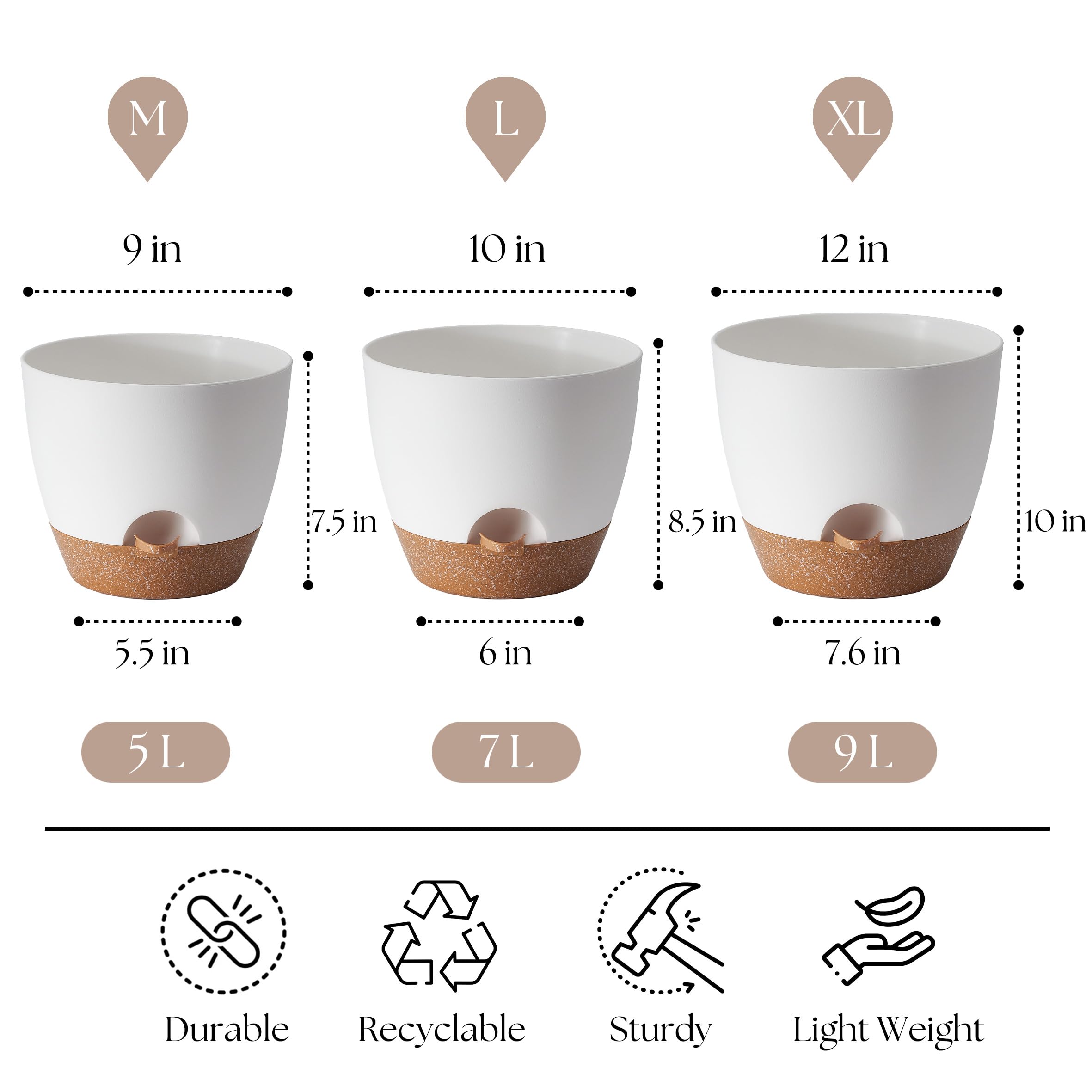 TYMENSH Plant Pots 12/10/9 Inch Set of 3, Self Watering Planters with Drainage Holes and Water Reservoir, Heavy Duty Plastic Flower Pots for Indoor Outdoor Plants, Green