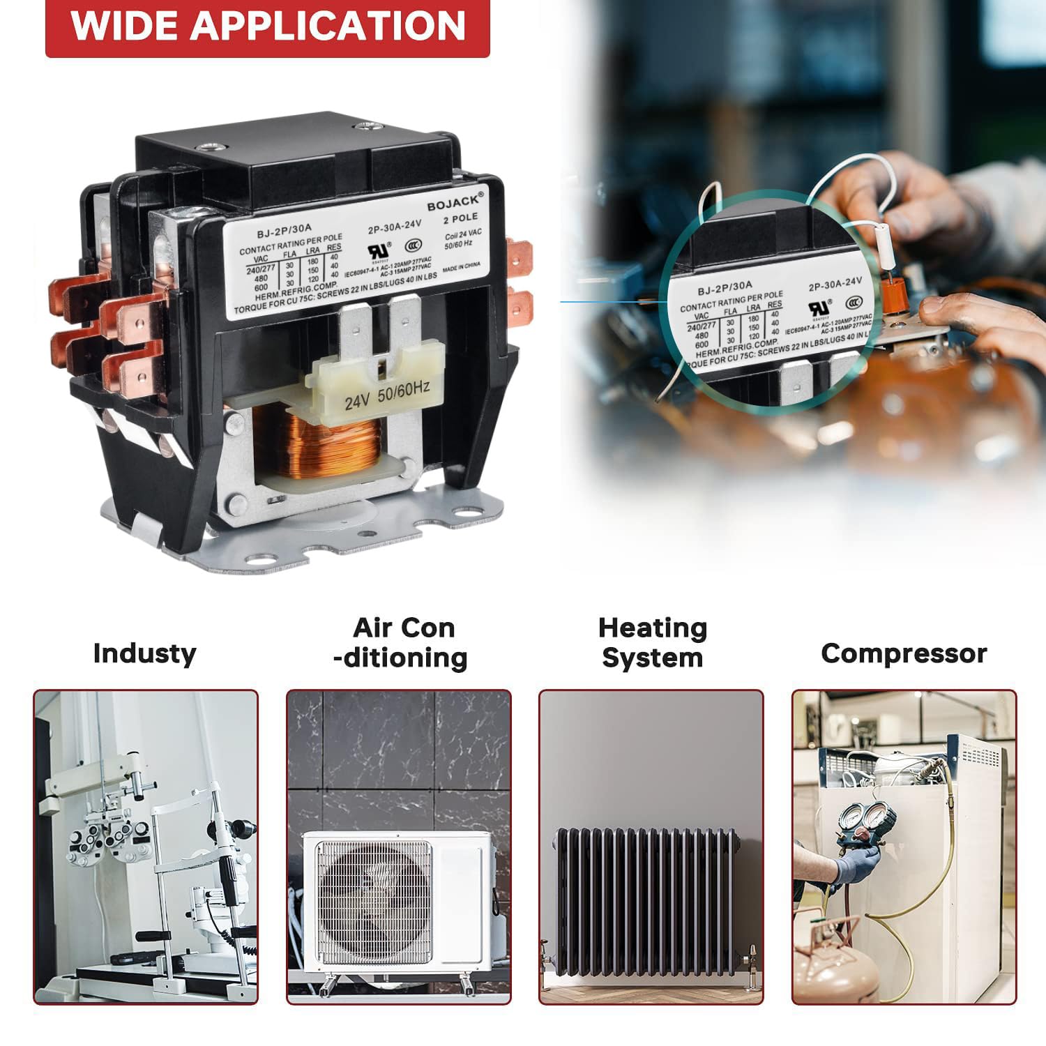 BOJACK 2 Poles FLA 30 Amp Coil 24 VAC Air Conditioner Condenser Compressor Contactor Motor Definite Purpose AC Contactor