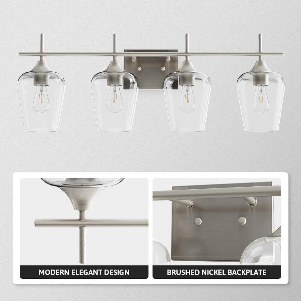 VONLUCE Bathroom Vanity Light, 2 Light Bathroom Light Fixture Over Mirror, Bathroom Wall Lamp with Clear Glass, Modern Brushed Nickel Vanity Lighting fixtures for Bathroom, Bedroom, Hallway