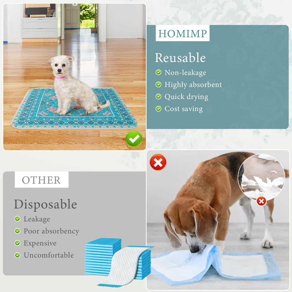 Homimp Washable Pee Pads for Dogs, 2 Pack Reusable Puppy Pads Waterproof, Absorbent and Leakproof Dog Pee Pads, Non Slip Puppy Training Pads, Pet Mat for Floor,Crate,Couch,Whelping,Beige 36"x36"