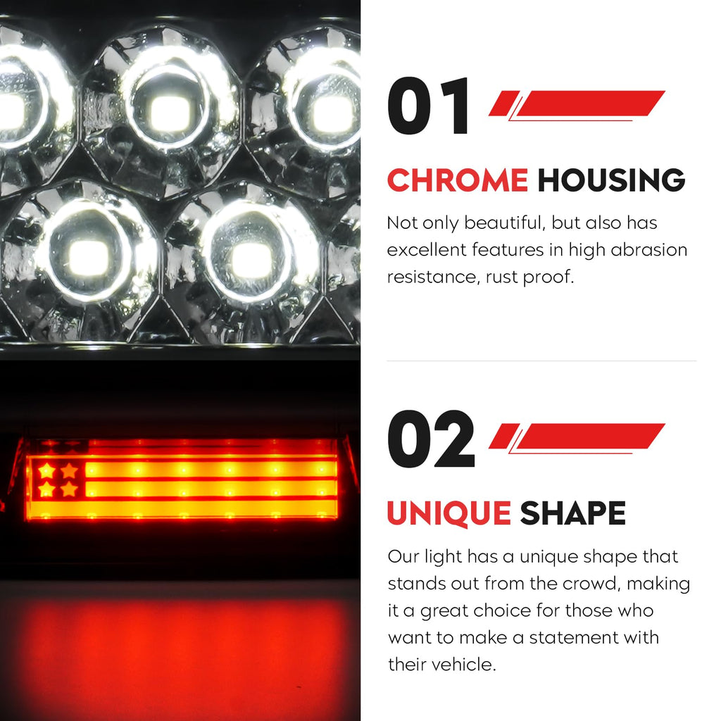 Tresound For 1994-2001 Dodge Ram 1500/2500/ 3500 Third 3rd LED Brake Light Cargo Lamp High Mount Brake Light Replacement (Black+ Smoke Lens)