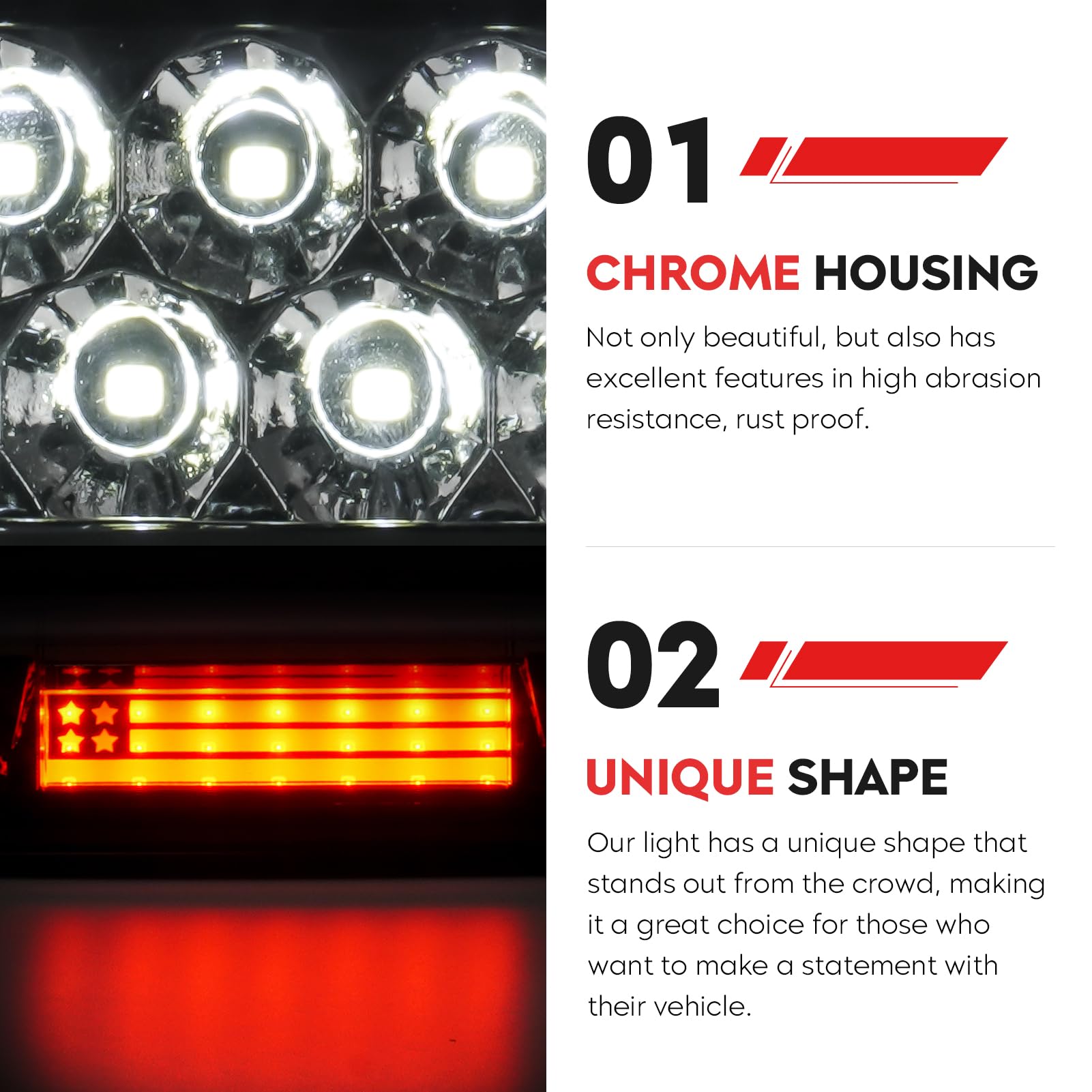 Tresound For 1994-2001 Dodge Ram 1500/2500/ 3500 Third 3rd LED Brake Light Cargo Lamp High Mount Brake Light Replacement (Black+ Smoke Lens)