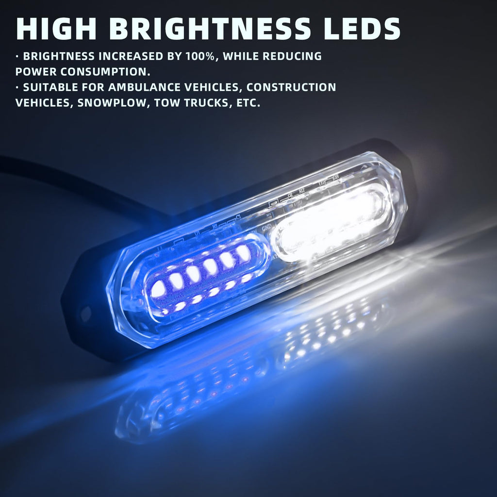 8-Pcs 12 LED Sync Feature Emergency Strobe Grille Lights Ultra Slim Surface Mount Hazard Warning Flashing Light Bar for Firefighter/Construction/Police/Trucks/Vehicles/Car/SUV (Amber/White)