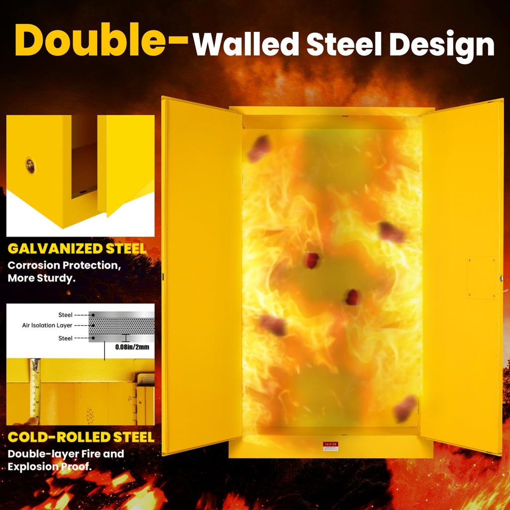 16 Gallon Flammable Storage Cabinet 18"x18"x23", Galvanized Steel, Flammable Safety Cabinet with Adjustable Shelf, for Industrial and Home Use, Yellow