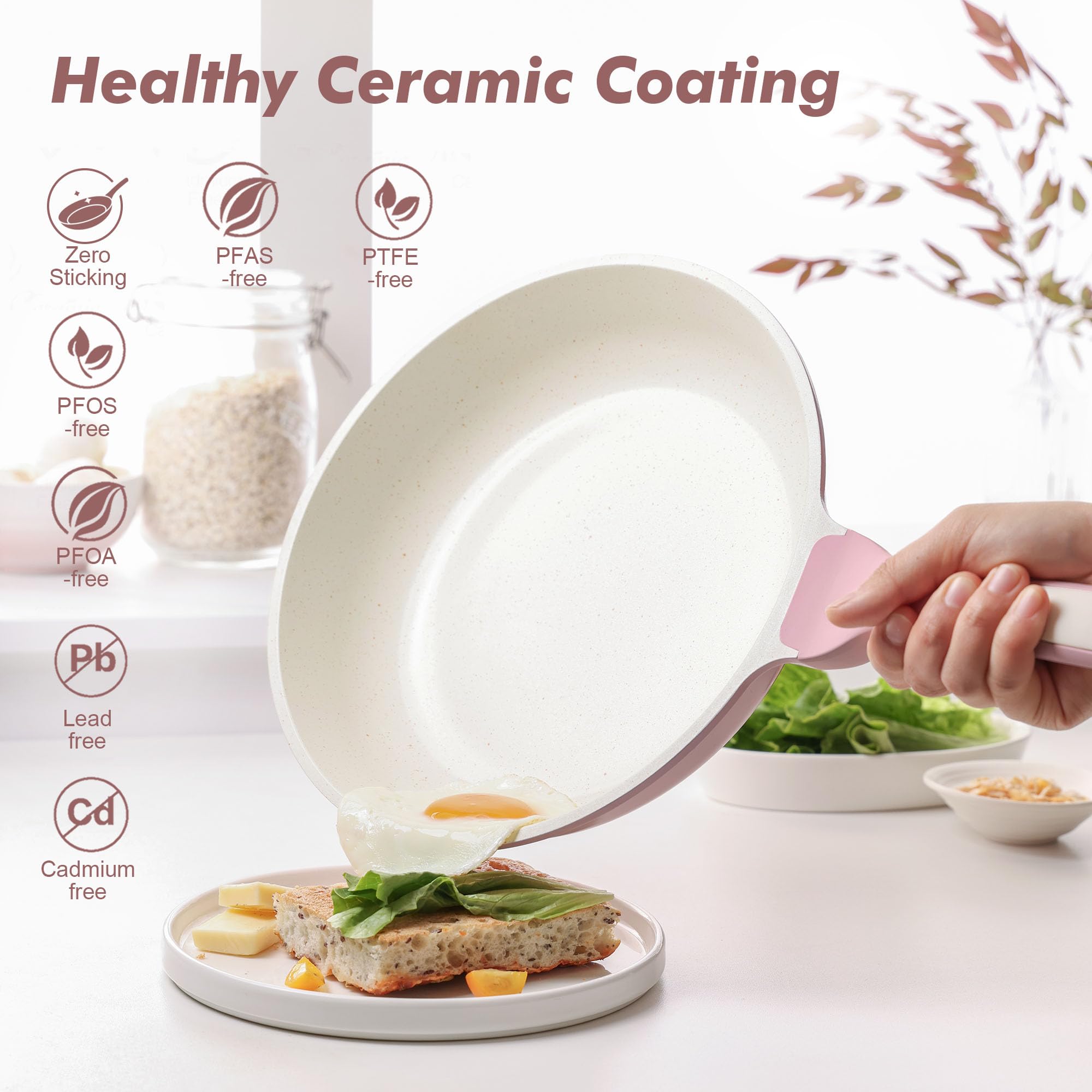 SENSARTE Nonstick Ceramic Frying Pan 8-Inch, Healthy Non Toxic Skillet, Induction Compatible Omelet Pan with Heat Resistant Handle, PFAS-Free, Cream White
