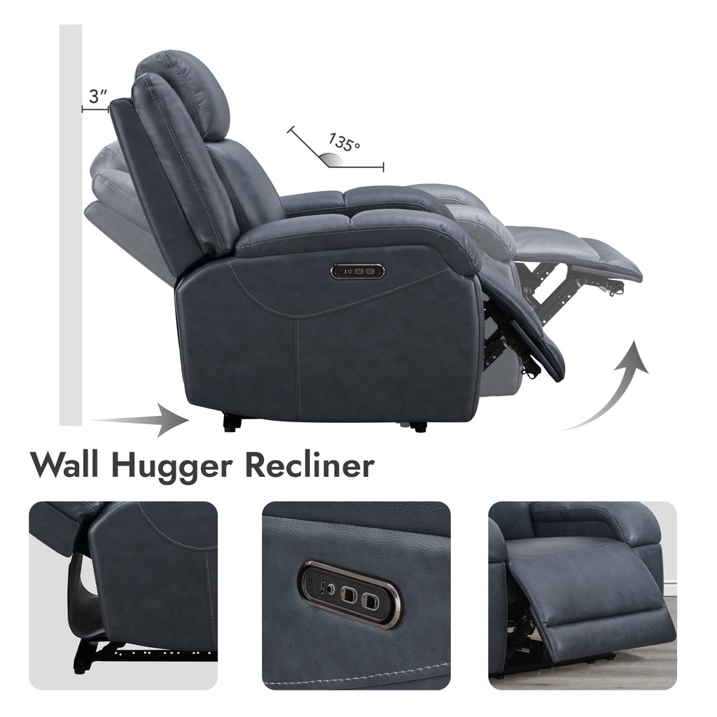 Watson & Whitely Genuine Leather Power Recliner Chairs for Adults, Wall Hugger RV Recliner with Power Headrest & Charging Ports, Electric Recliner Sofa Chair for Living Room, Black