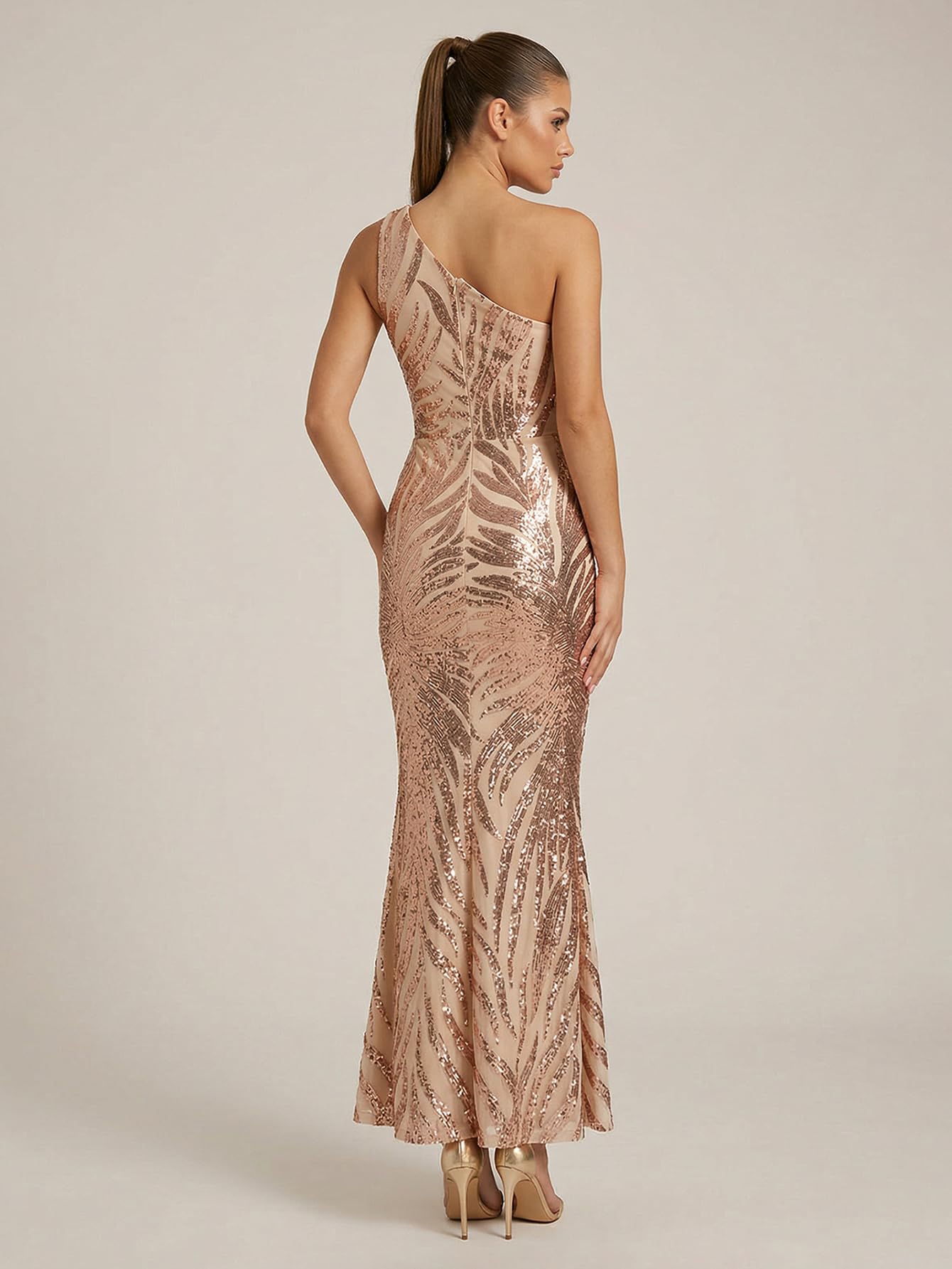 Giffniseti Women's One Shoulder Holographic Sequin Dresses Evening Gown Formal Prom Maxi Dress