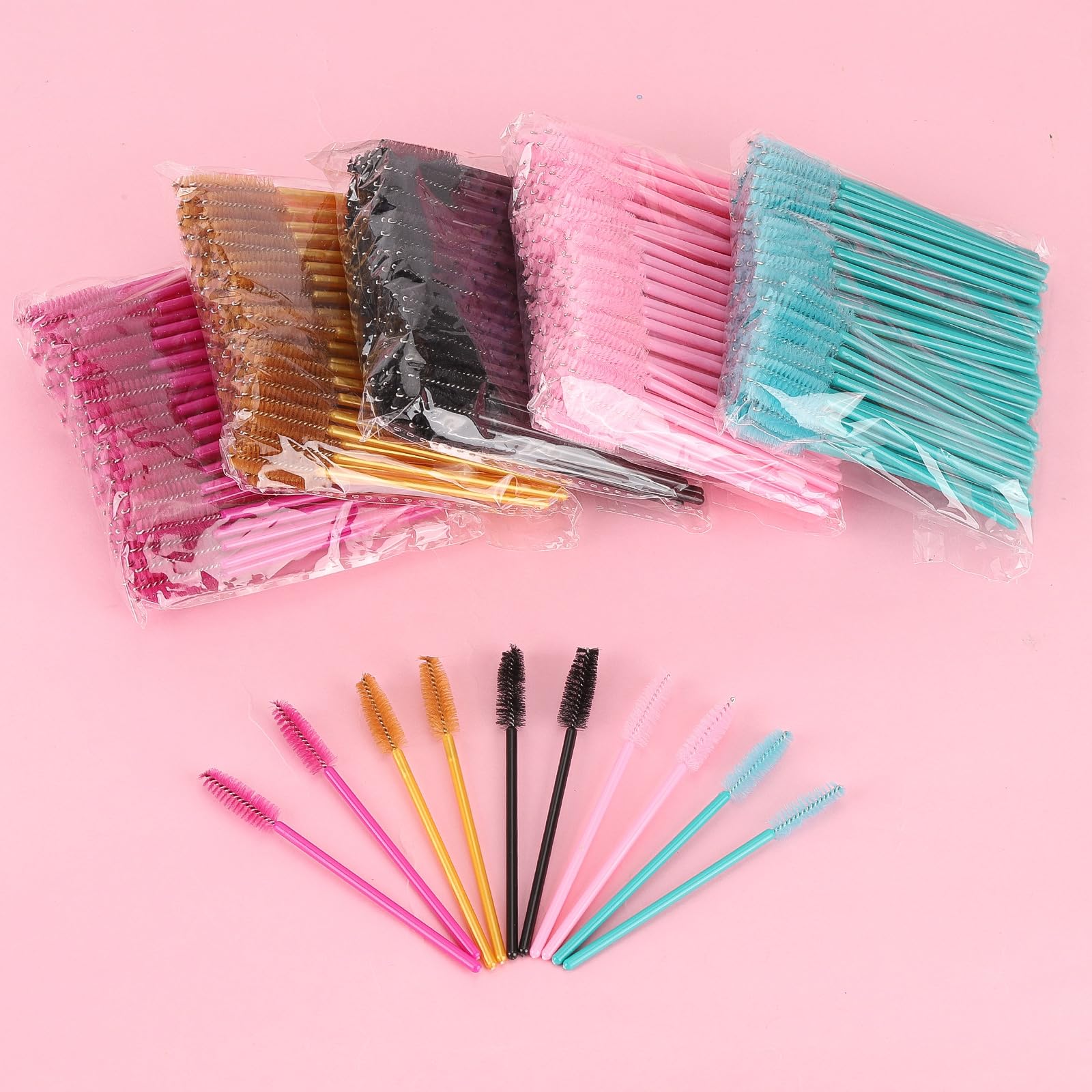 Tbestmax 500 Disposable Mascara Wands Eyelash Brush Spoolies for Eyebrow Eye Lash Extension, Makeup Brushes Applicators Kits - 5 Colors