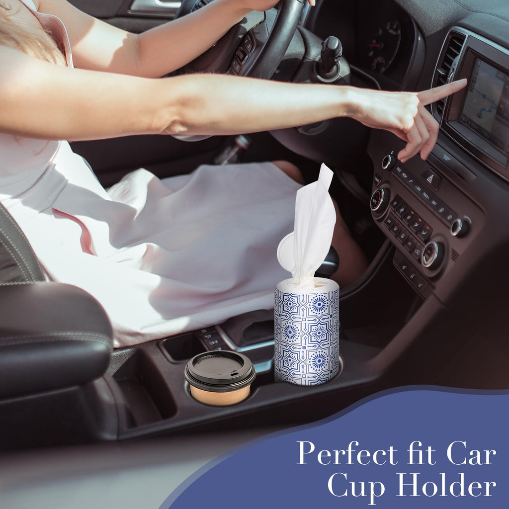 Car Round Canned Tissue Box Cup Holder Facial Tissues,Cylinder Tube Face Towel,4 Canister 3-Ply Car Napkins for Travel Tissue Bulk Fit Home,Office,School by CLOVER