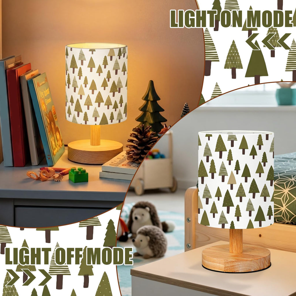 VIHOSE Woodland Animals Kids Table Lamp for Bedroom Kids Bedside Lamp with Linen Wooden Nightstand Cartoon Nursery Lampshade for Girls Boys Living Room