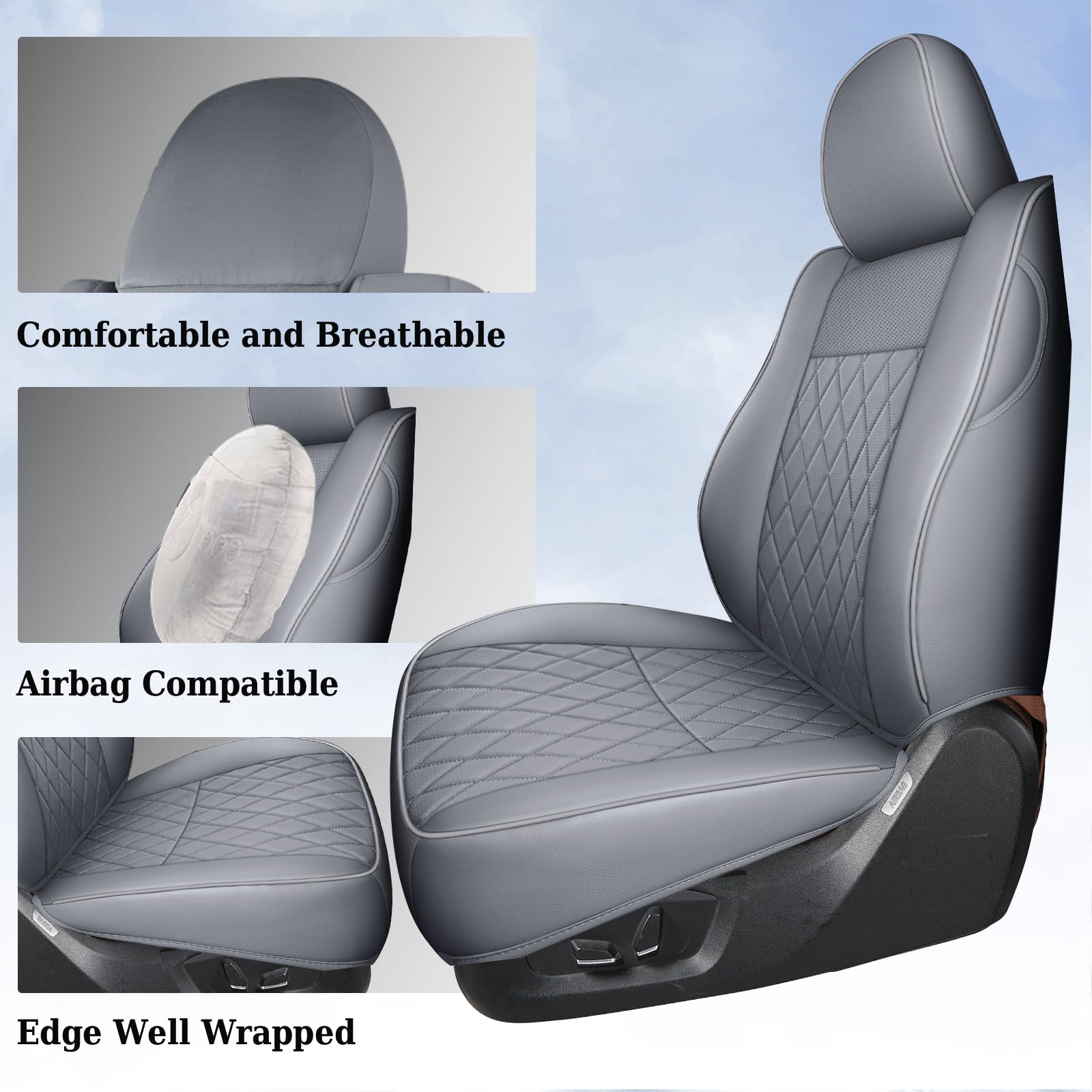 Coverado Tacoma Seat Covers, Car Seat Covers Front Seats, Leather Seat Covers for Cars Car Seat Protector Cushion Tacoma Accessories Custom Fit 2005-2023 Toyota Tacoma Double/Crew Cab(Black)