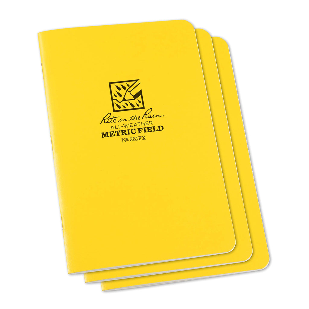 Rite In The Rain Weatherproof Stapled Notebook, 4.625" x 7", Black Cover, Universal Pattern, 3 Pack (No. 771FX)