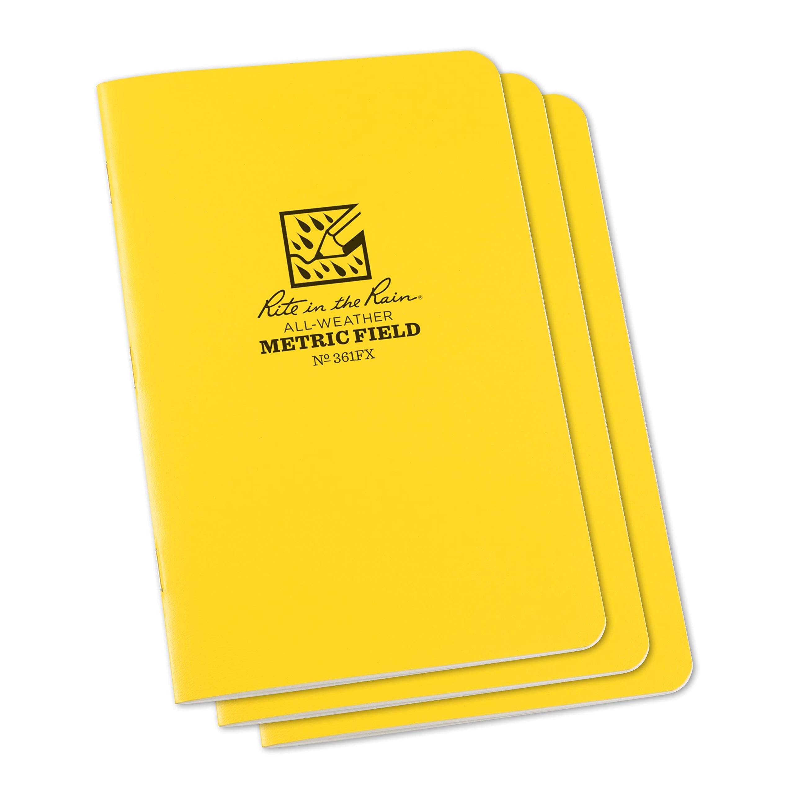 Rite In The Rain Weatherproof Stapled Notebook, 4.625" x 7", Black Cover, Universal Pattern, 3 Pack (No. 771FX)