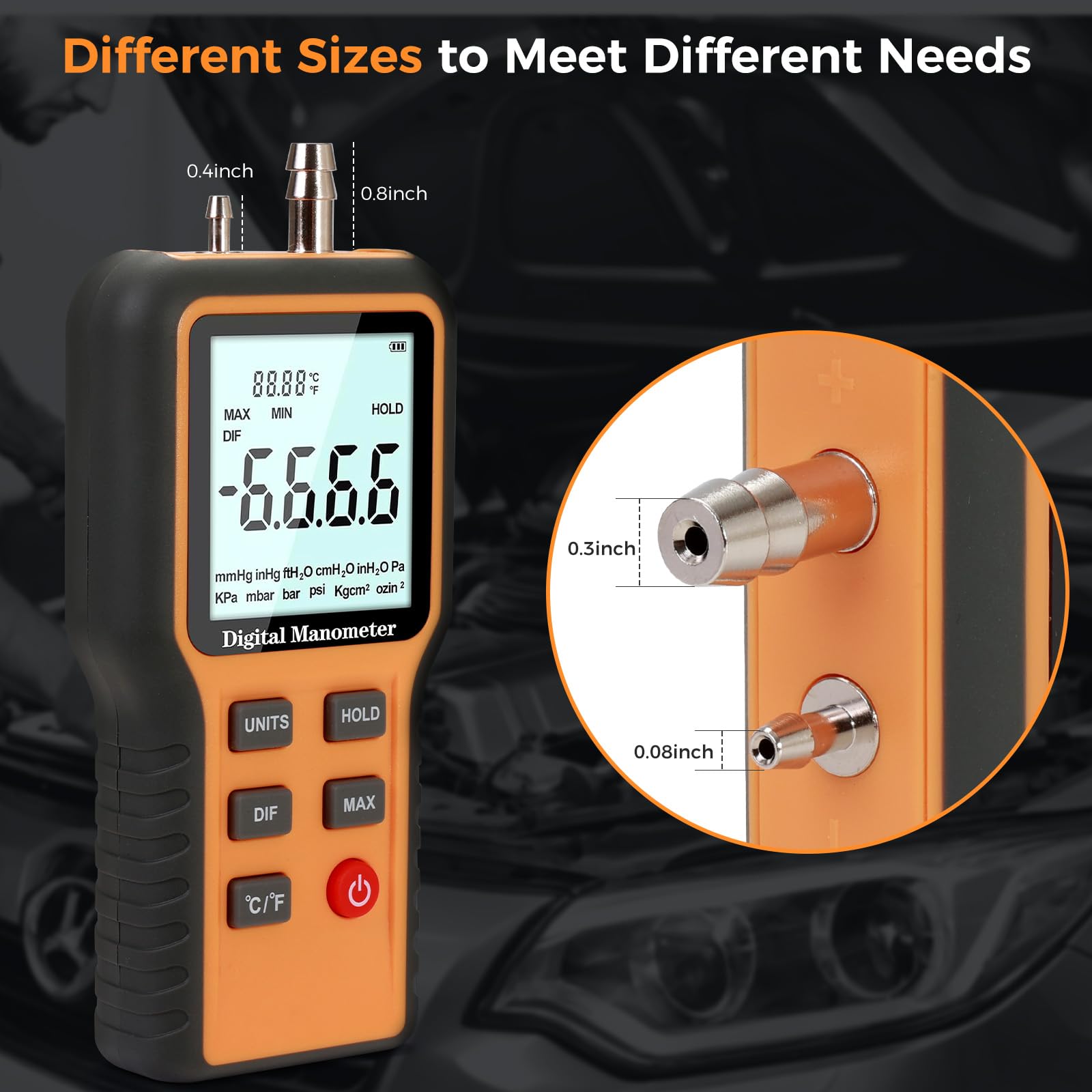 Manometer, Professional Air Pressure Meter, Dual-Port HVAC Digital Manometer Gas Pressure Tester,12 Selectable Units Differential Pressure Gauge, (Included Battery)