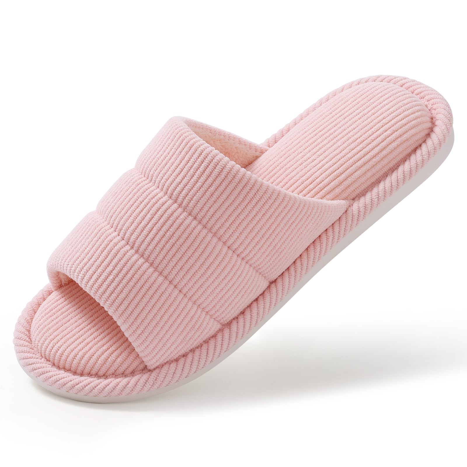 shevalues Terry Cloth Open Toe Slippers for Women Memory Foam Slip On House Slippers
