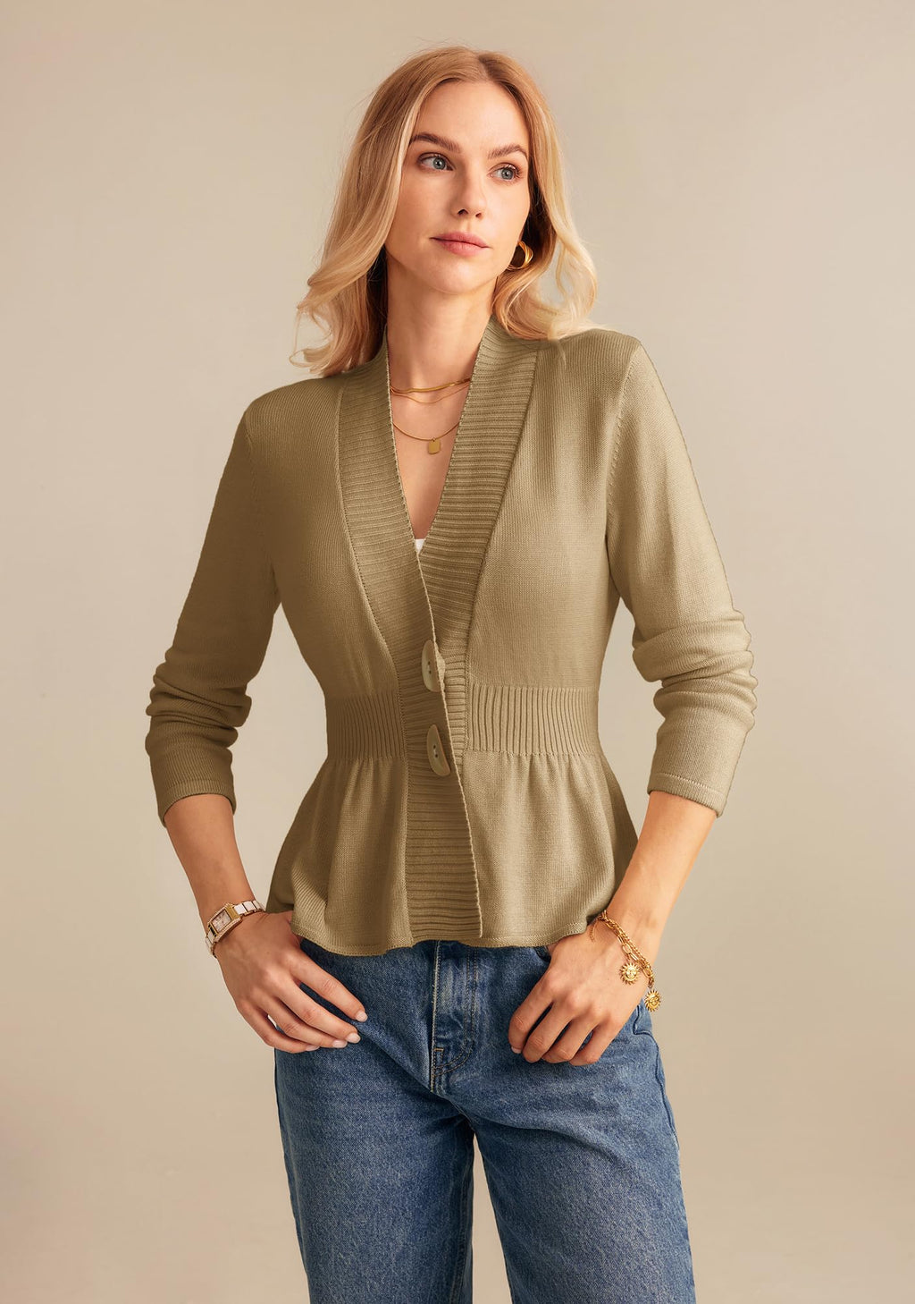 GRACE KARIN Women Cardigan Sweaters 2025 Fall,Long Sleeve Cropped Sweater Coat Trendy,Button Front Peplum Tops Lightweight