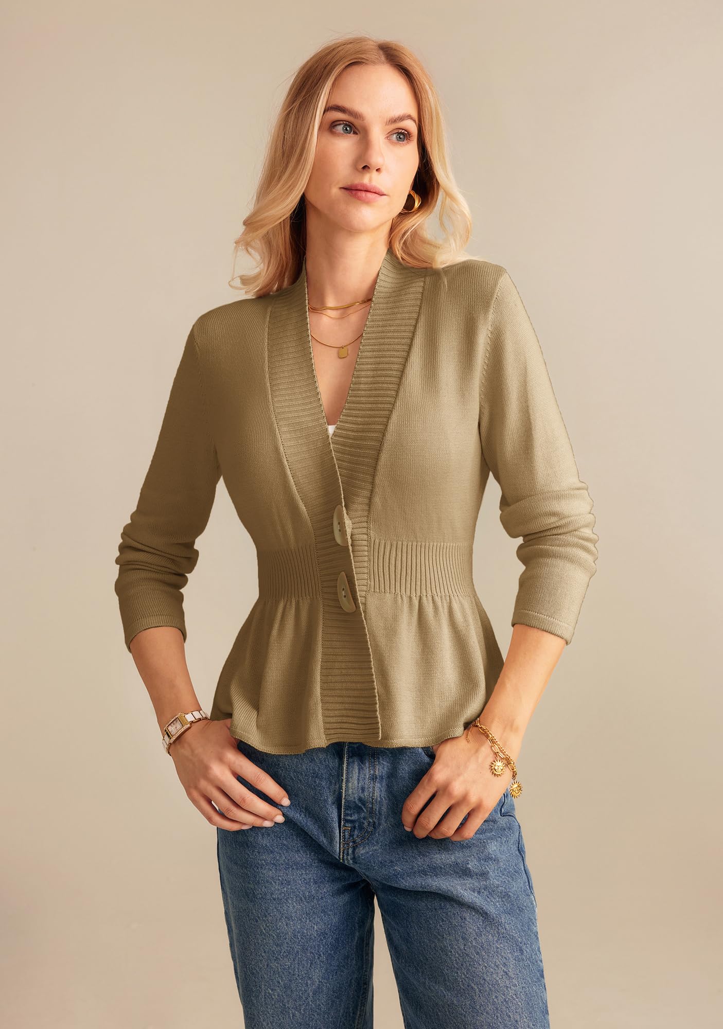 GRACE KARIN Women Cardigan Sweaters 2025 Fall,Long Sleeve Cropped Sweater Coat Trendy,Button Front Peplum Tops Lightweight