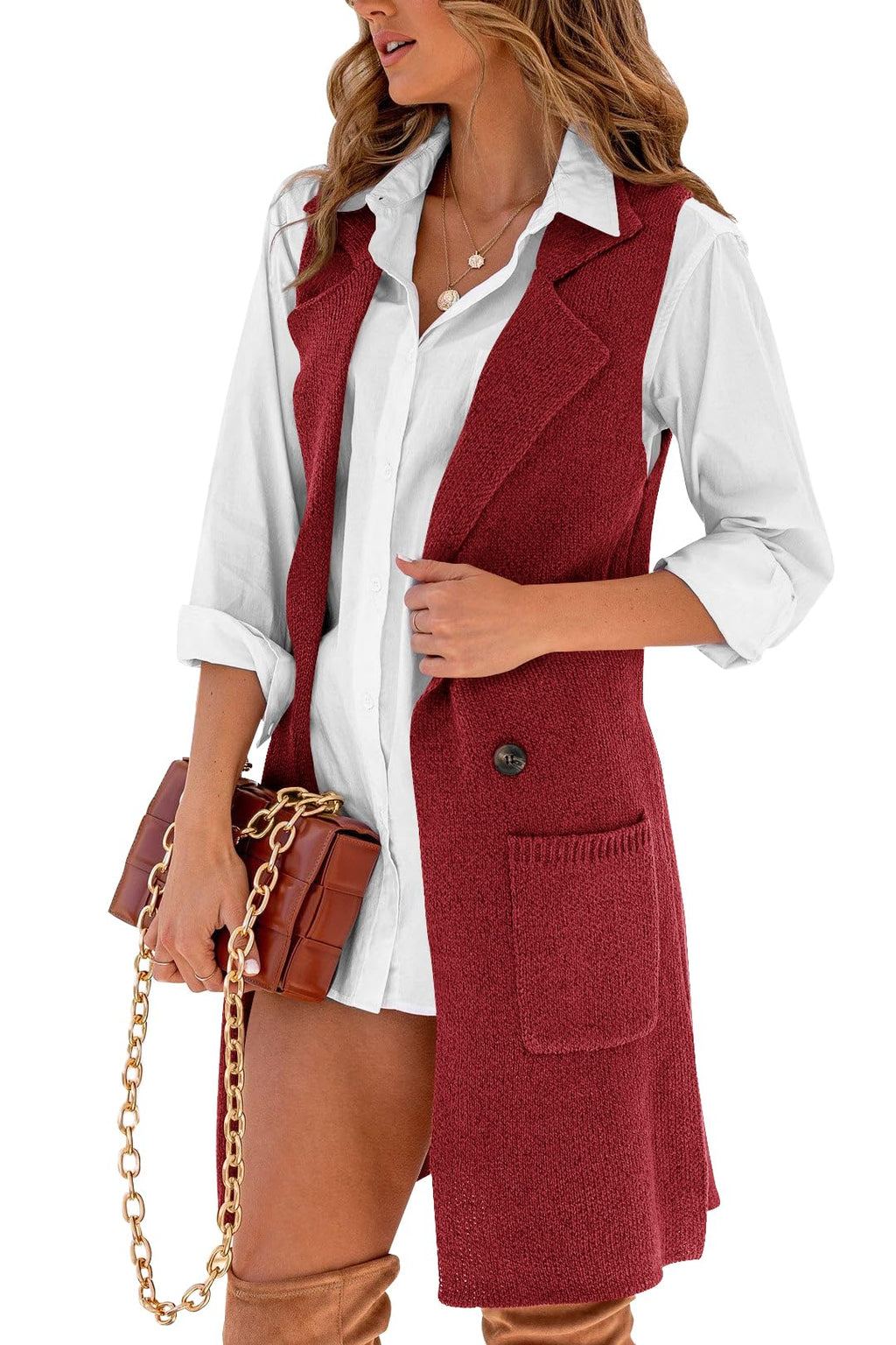 Danedvi Women Open Front Lapel Collar Cardigan Vest Button Down Long Sweaters Cardigan Solid Outerwear Coats