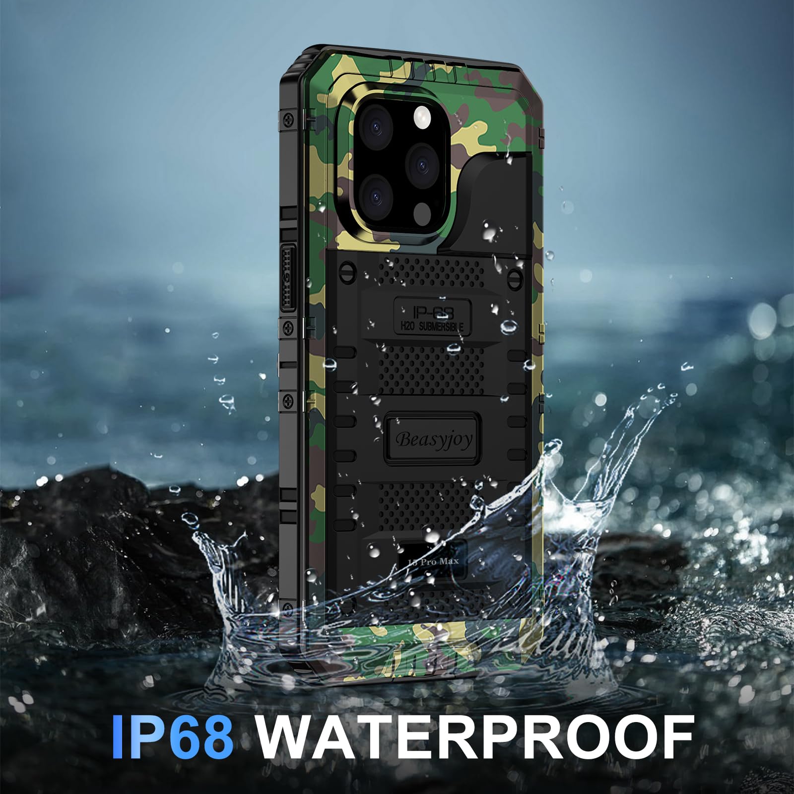 Beasyjoy for iPhone SE 2022/2020/ 8/7 Metal Case, Waterproof Heavy Duty Case with Screen Protector, Full Body Protection Military Grade Shockproof Defender Durable Sturdy Rugged Aluminum Cover, Black