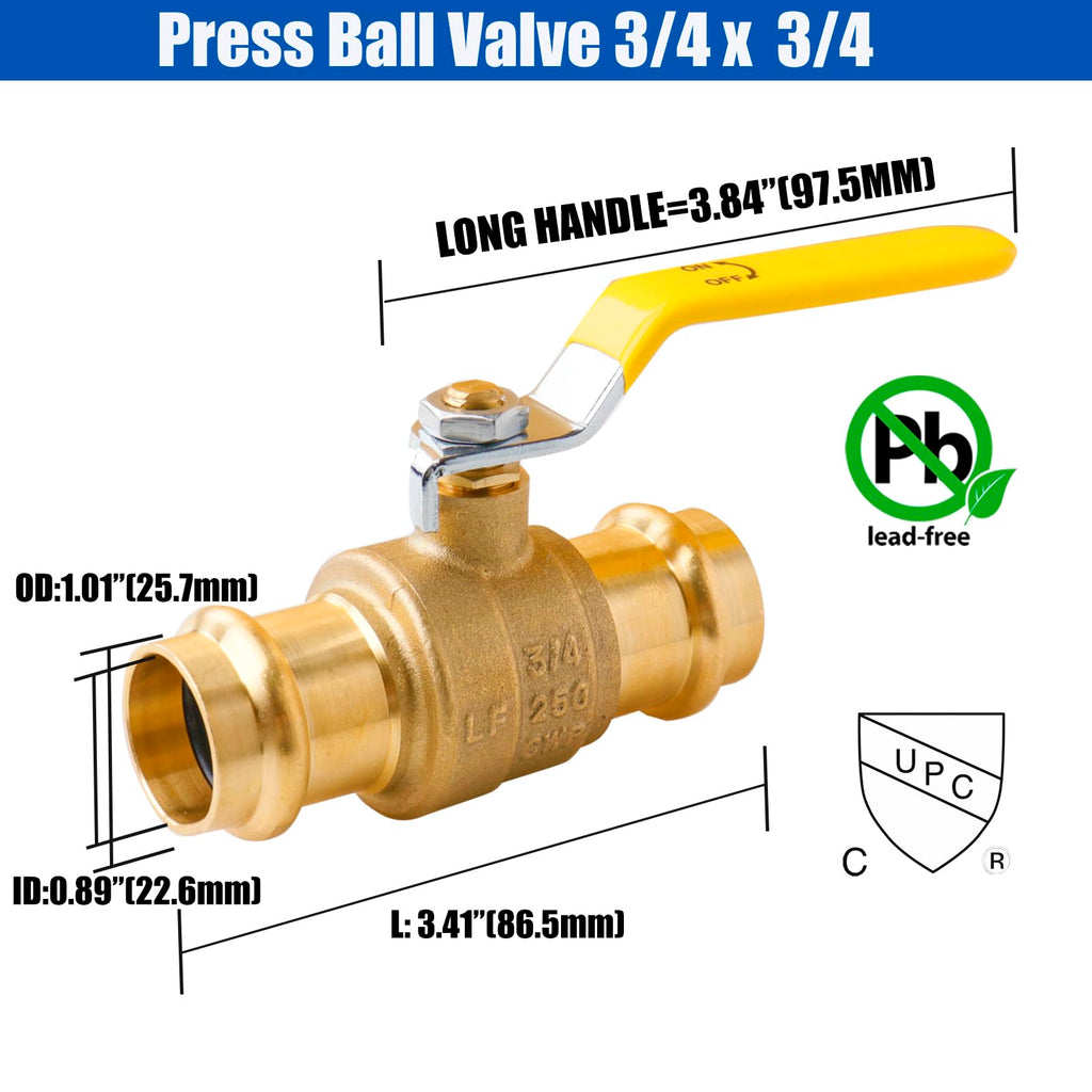 WHK 10 Pack 3/4" Press Pro press Ball Valve Pro Press Ball Valve Fittings to Press into 3/4" Copper（Lead-Free,10PCS)