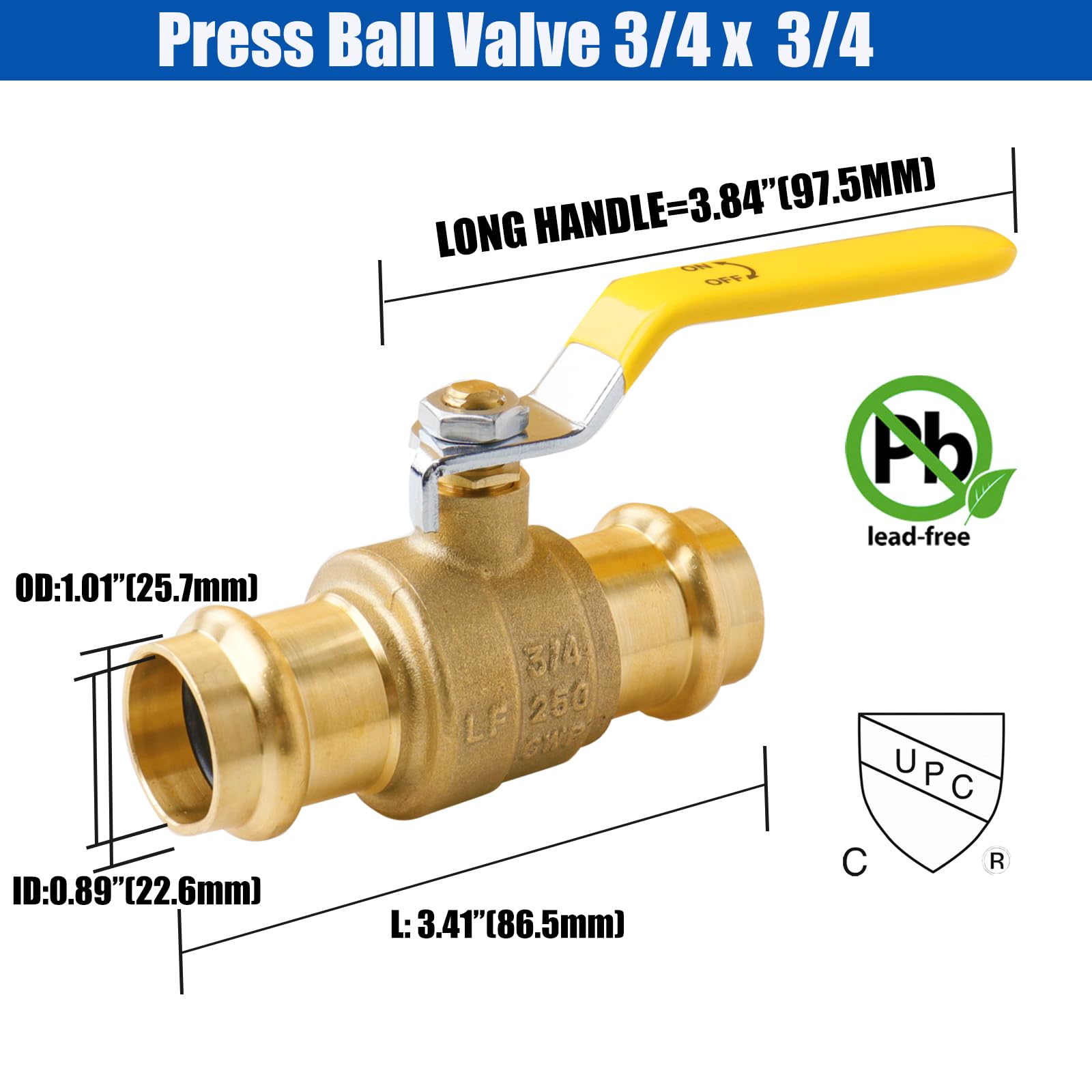 WHK 10 Pack 3/4" Press Pro press Ball Valve Pro Press Ball Valve Fittings to Press into 3/4" Copper（Lead-Free,10PCS)