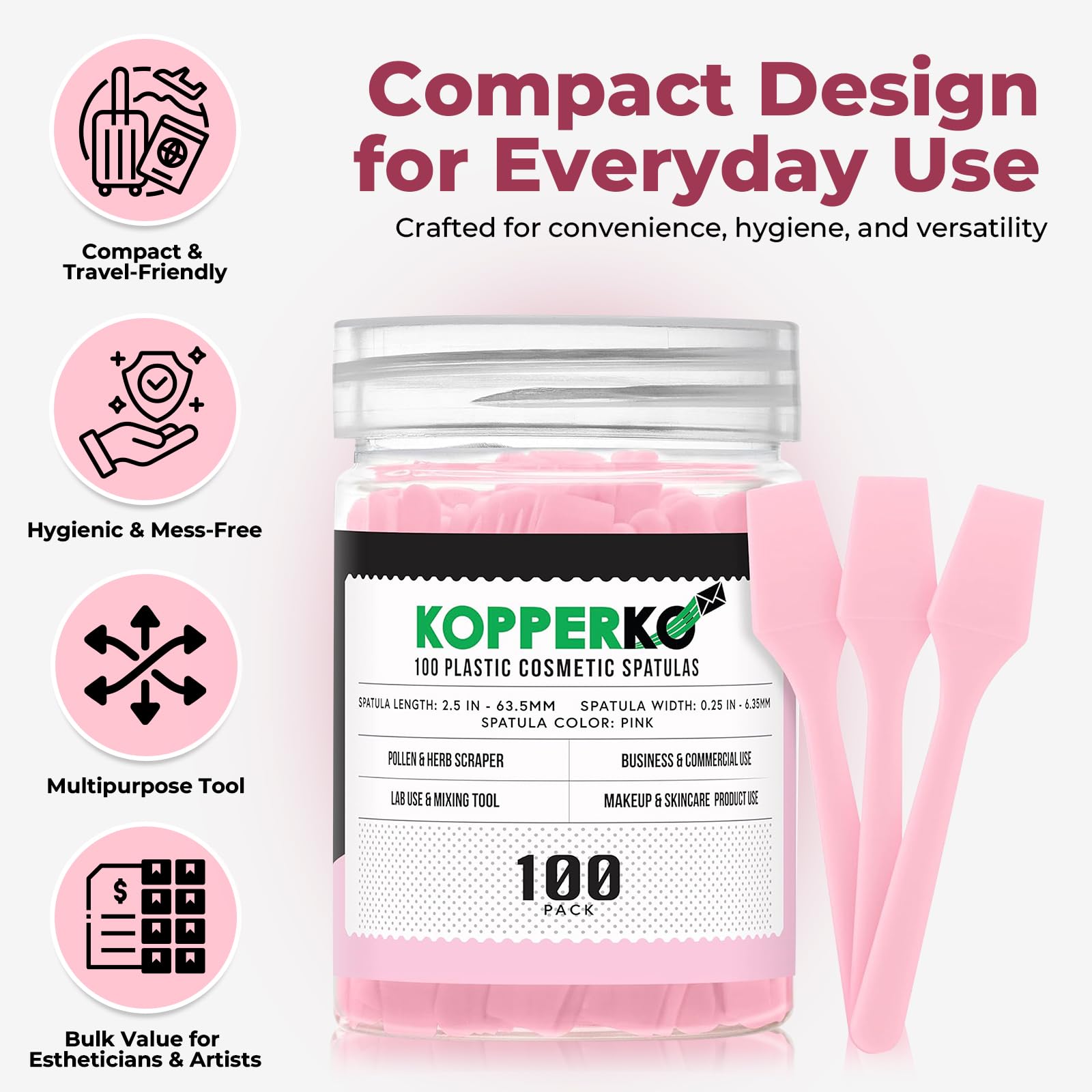 Kopperko Mini Lotion Spatula (2.5", 100 Pack) - Mini Spatula for Cosmetics, Creams & Crafts | Ointment Applicator for Mixing, Skincare, Face Mask | Disposable Lotion Applicator for Face | Black