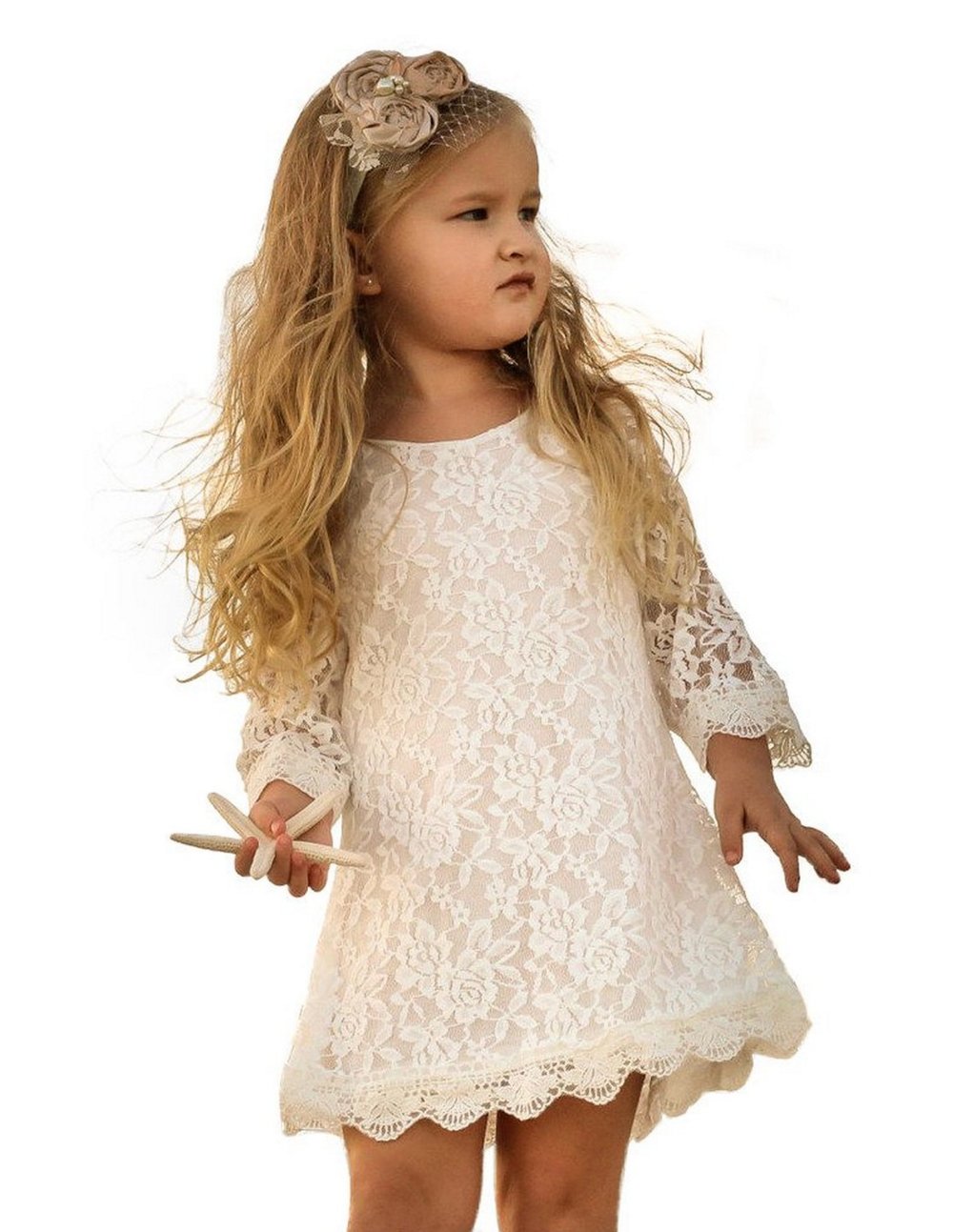 APRIL GIRL Flower Girl Dress, Lace Dress 3/4 Sleeve Dress
