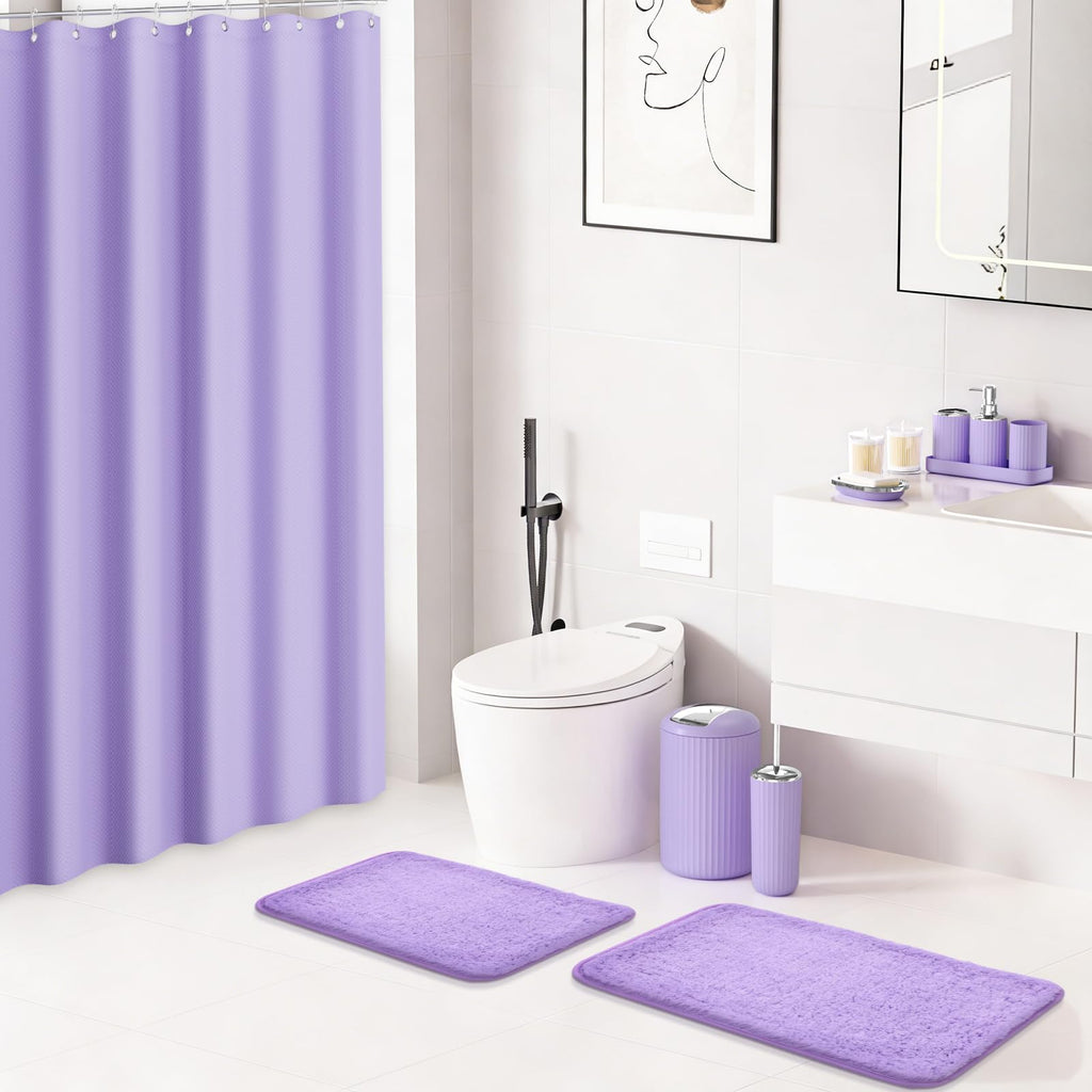 XLHOMO 24 PCS Black Bathroom Accessories Set with Shower Curtain and Rugs, Bathroom Decor Set with Trash Can, Toilet Brush, Soap Dispenser, Toothbrush Holder, Tumbler, Soap Dish and Jars
