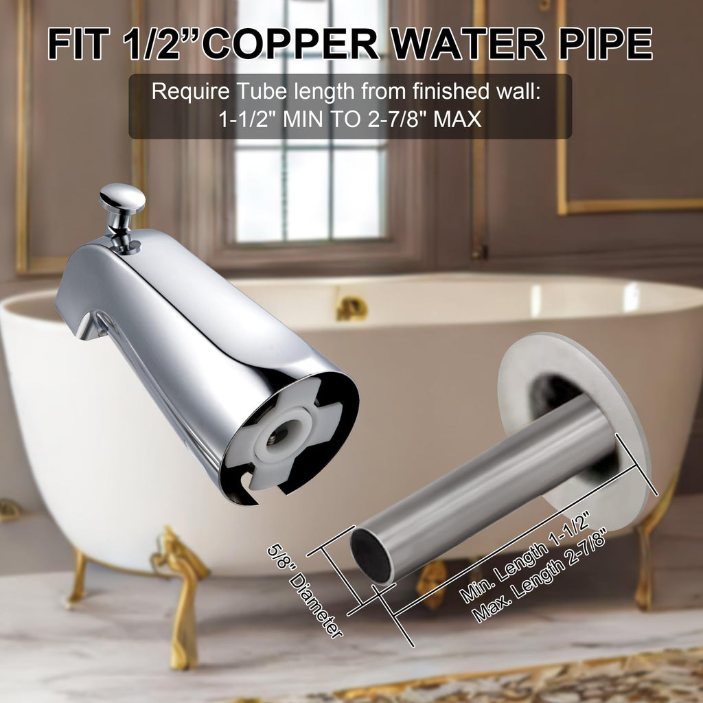 Enhon Slip on Tub Spout with Diverter, Compatible with American Standard 8888026.002 Tub Spout, Bathroom Bathtub Faucet, Fits 1/2 Copper Water Tube(5/8 Dia), 5/32 Hex Wrench(Brushed Nickel,1)