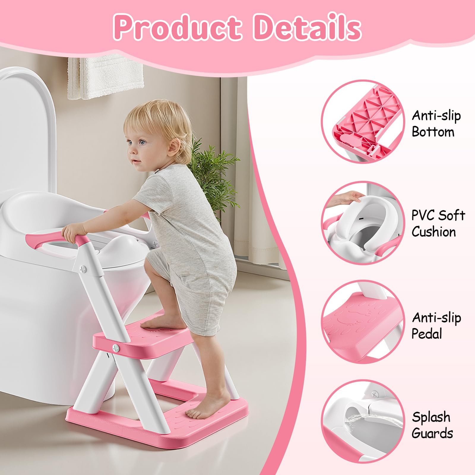 Potty Training Seat, Upgrade Toddler Toilet Seat for Kids Boys Girls, 2 in 1 Potty Training Toilet, Splash Guard Anti-Slip Pad Step Stool(Blue)