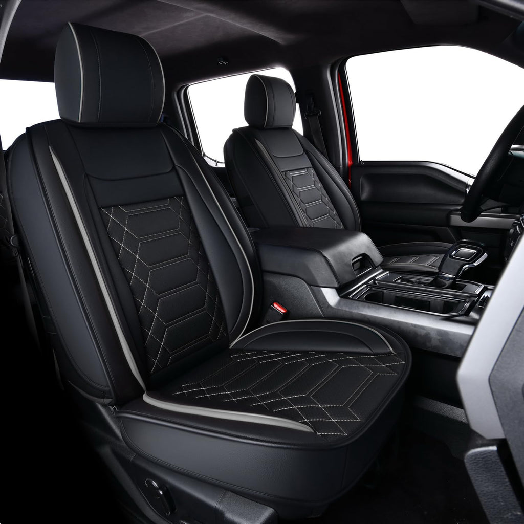 RISINGSTAR Silverado Sierra Front Seat Covers Faux Leather, Fit for 2007-2026 Chevy Silverado GMC Sierra 1500/2500HD/3500HD Crew Double Regular Cab(Front Pair, Black 2 pcs)