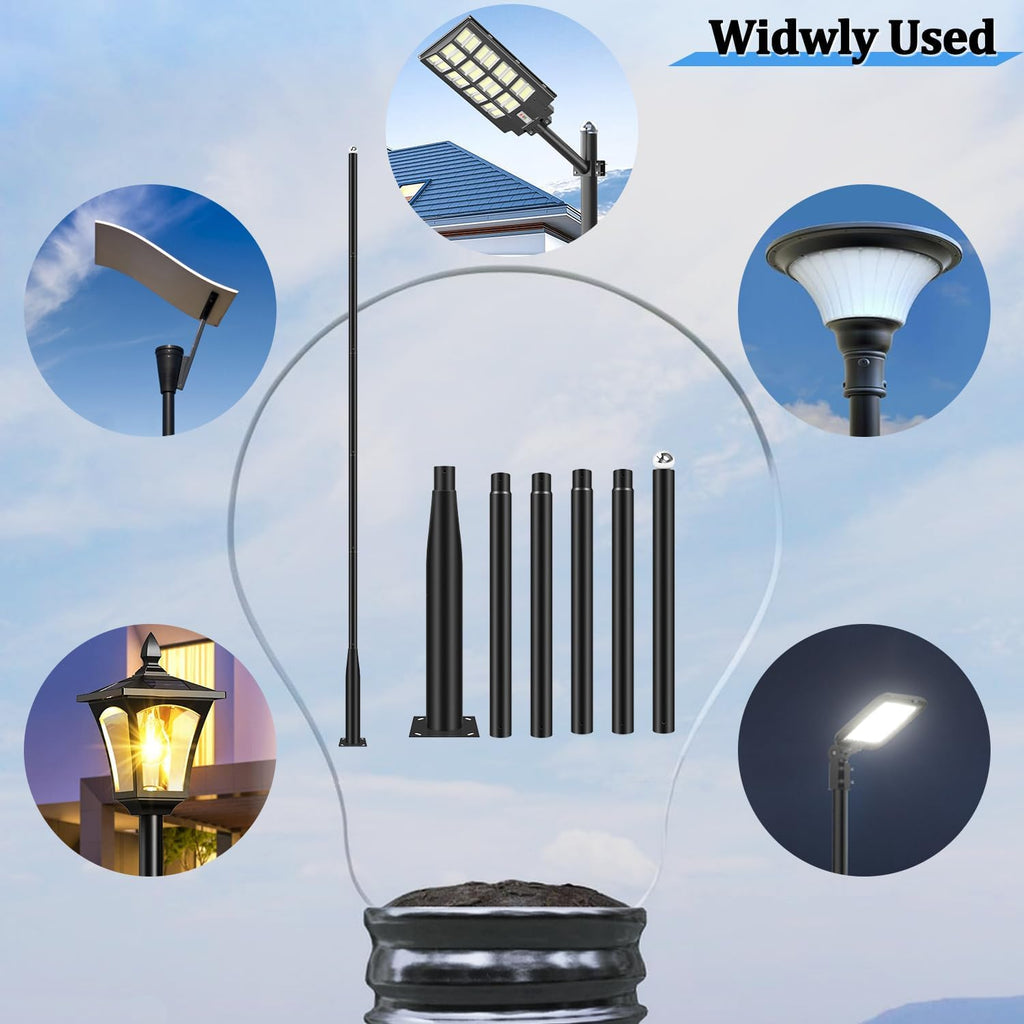 Outdoor Light Pole with Fillable Base, 8ft Cast Iron Lamp Post, 5-Section Heavy Duty Adjustable Pole for Garden, Yard, Pathway & Parking Lot, Portable Sand/Water Box Street Light Stand