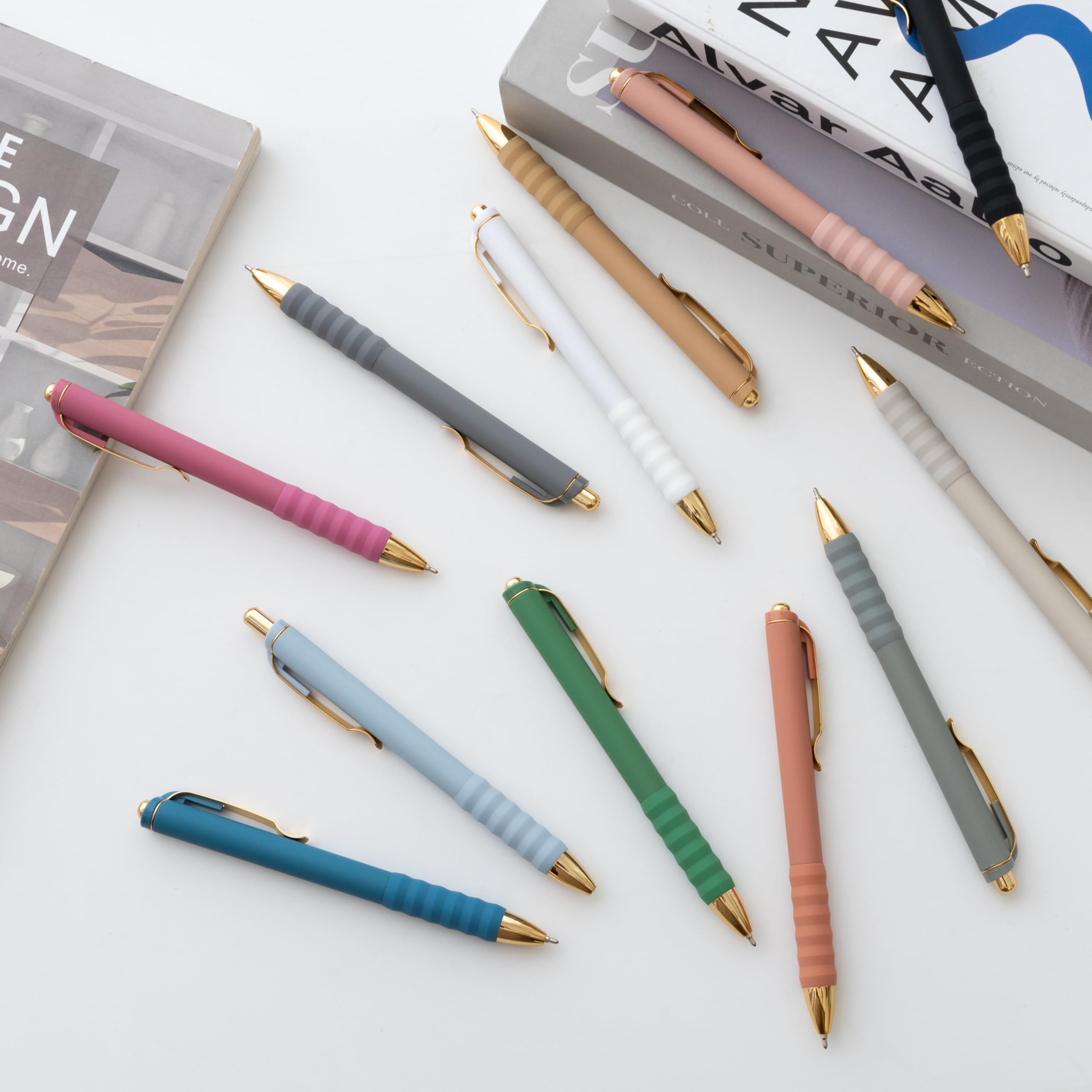 Linbsunne Ballpoint Pens Medium Point 1mm Pen with Super Soft Grip Ball Point Pen for Men Women Retractable Pens (Blue Ink+Black Ink+Red Ink)