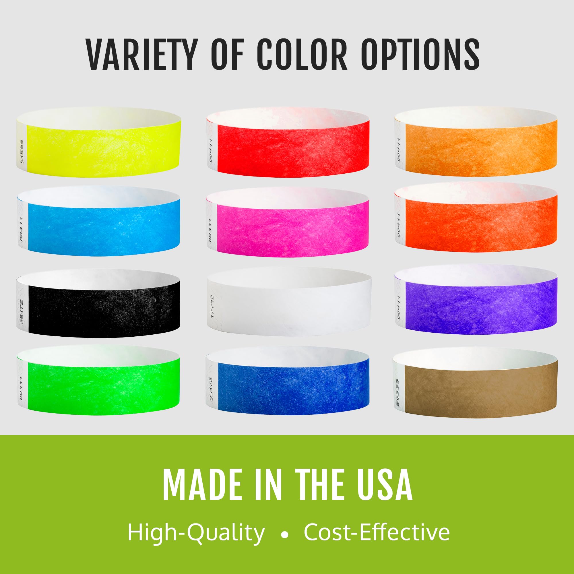 1,000 WristCo 10 Color Variety Pack Tyvek Wristbands for Events - Comfortable Tear Resistant Paper Bracelets ID Wrist Bands for Concerts Festivals Admission Party Identification