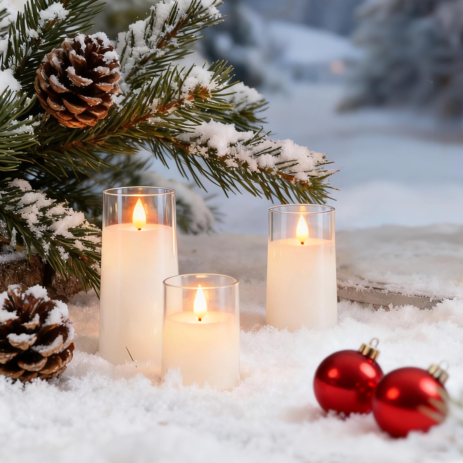 Raycare Flameless Candles Battery Operated with Remote Timer, Acrylic Flickering LED Pillar Candle for Christmas, Wedding, Home Decor, Gift for Family and Friend, White, Set of3