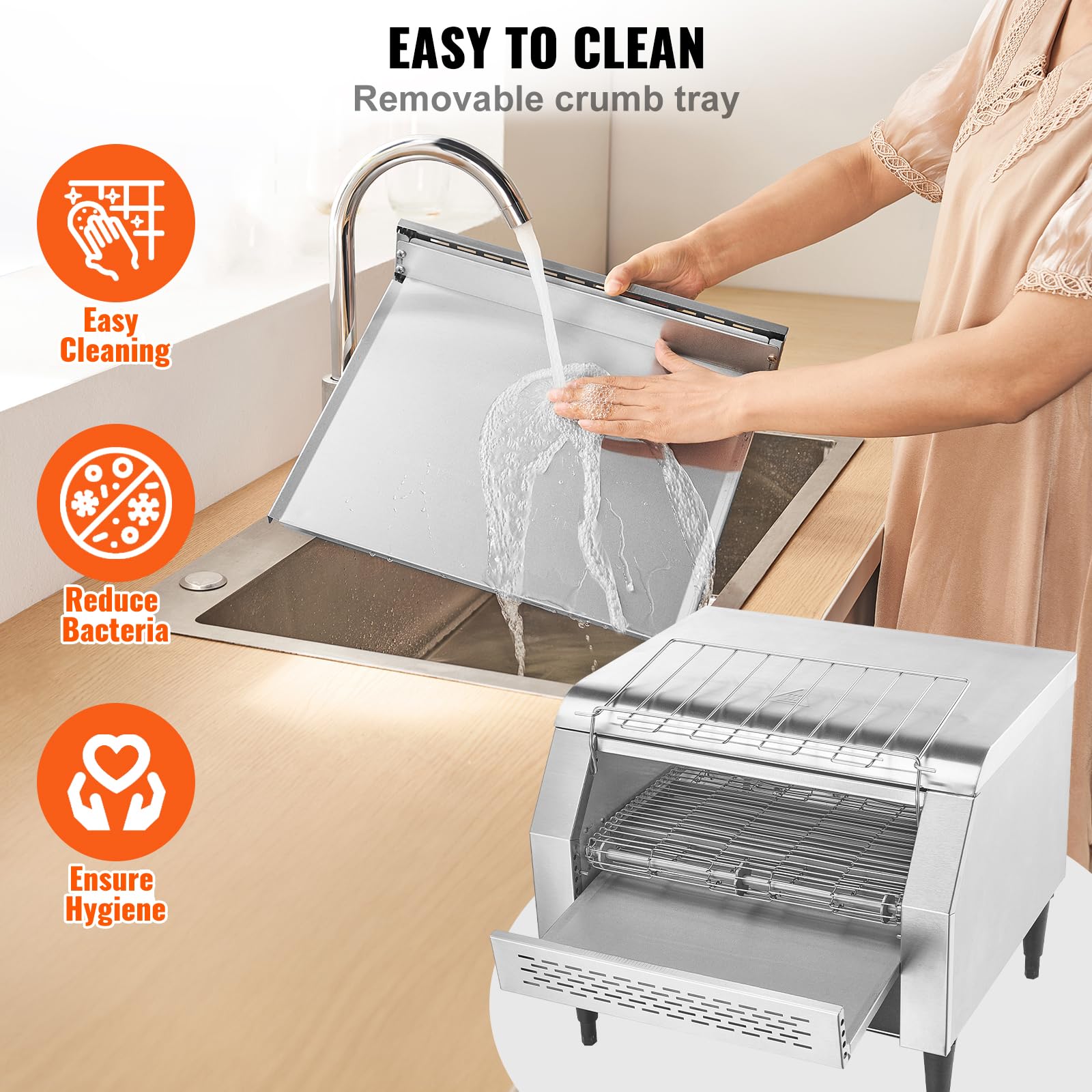 VEVOR Commercial Conveyor Toaster, 300 Slices/Hour, Heavy Duty Stainless Steel, Electric Restaurant Toaster for Toast, Bun, Bagel, Bread