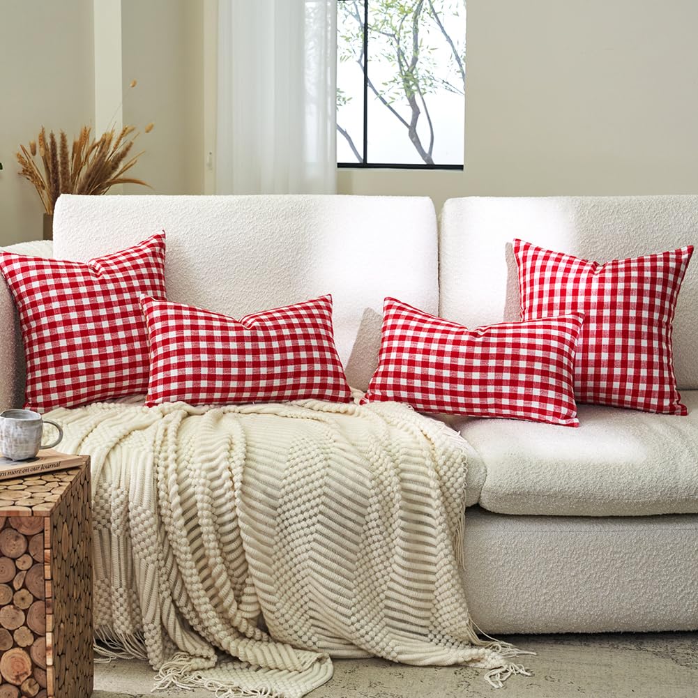 CARRIE HOME Black and White Buffalo Plaid Outdoor Pillow Covers 16x16 Set of 2, 16 x 16 Modern Farmhouse Decor Couch Pillows, Black White Winter Christmas Holiday Plaid Pillows (No Pillow Inserts)