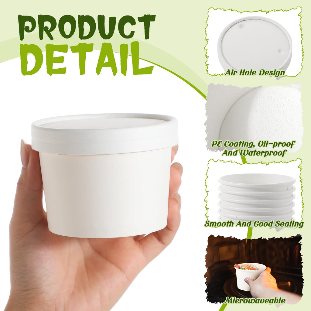 Fulmoon 100 Pack Paper Soup Containers with Lids Disposable Paper Food Containers with Vented Lid Kraft Ice Cream Cake Dessert Cups Soup Bowl for Party Hot Food Fruit Microwave(4 oz,Brown)