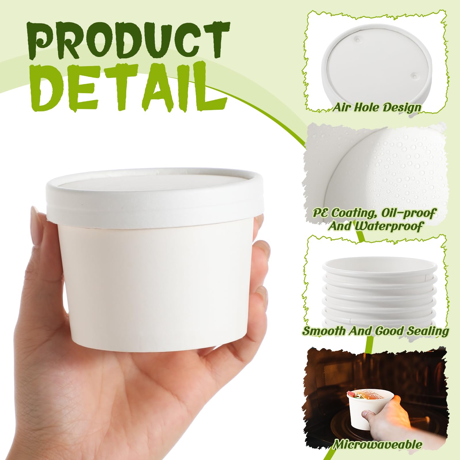 Fulmoon 100 Pack Paper Soup Containers with Lids Disposable Paper Food Containers with Vented Lid Kraft Ice Cream Cake Dessert Cups Soup Bowl for Party Hot Food Fruit Microwave(4 oz,Brown)
